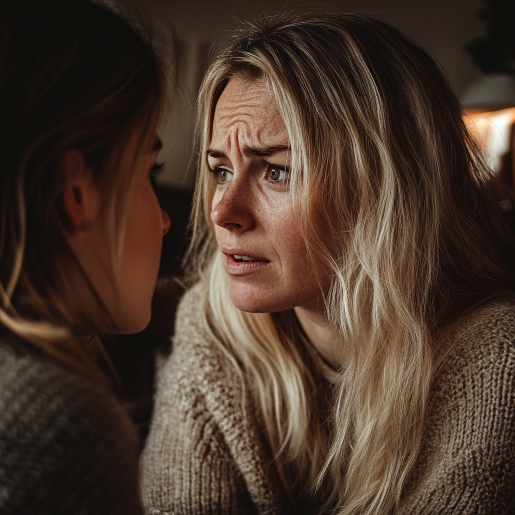 A sad woman talking to her daughter | Source: Midjourney