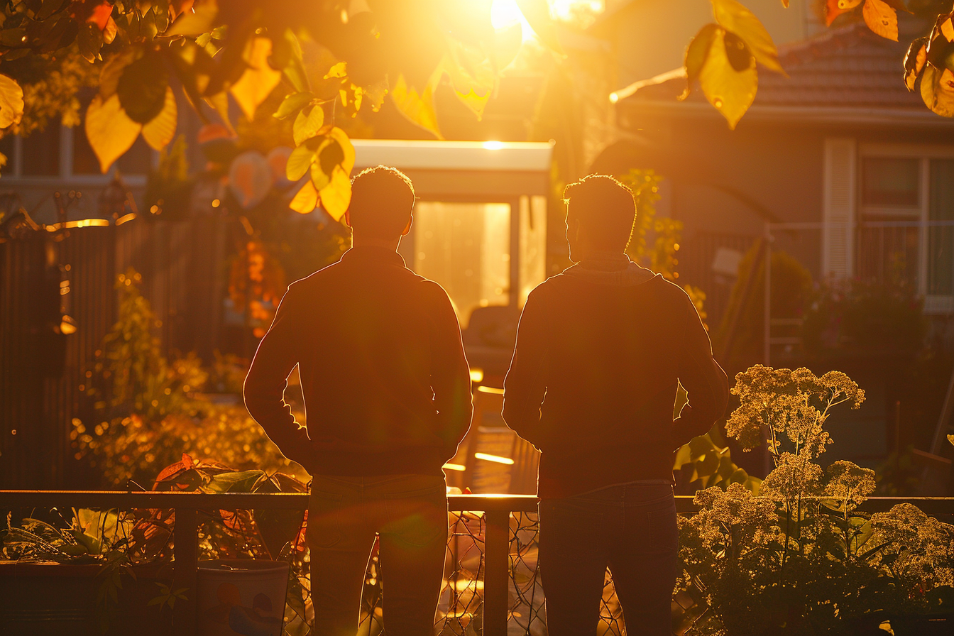 Silhouette of two men in the backyard | Source: Midjourney