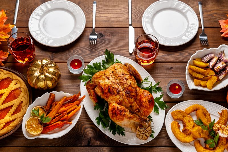 A roasted turkey food spread. | Source: Getty Images