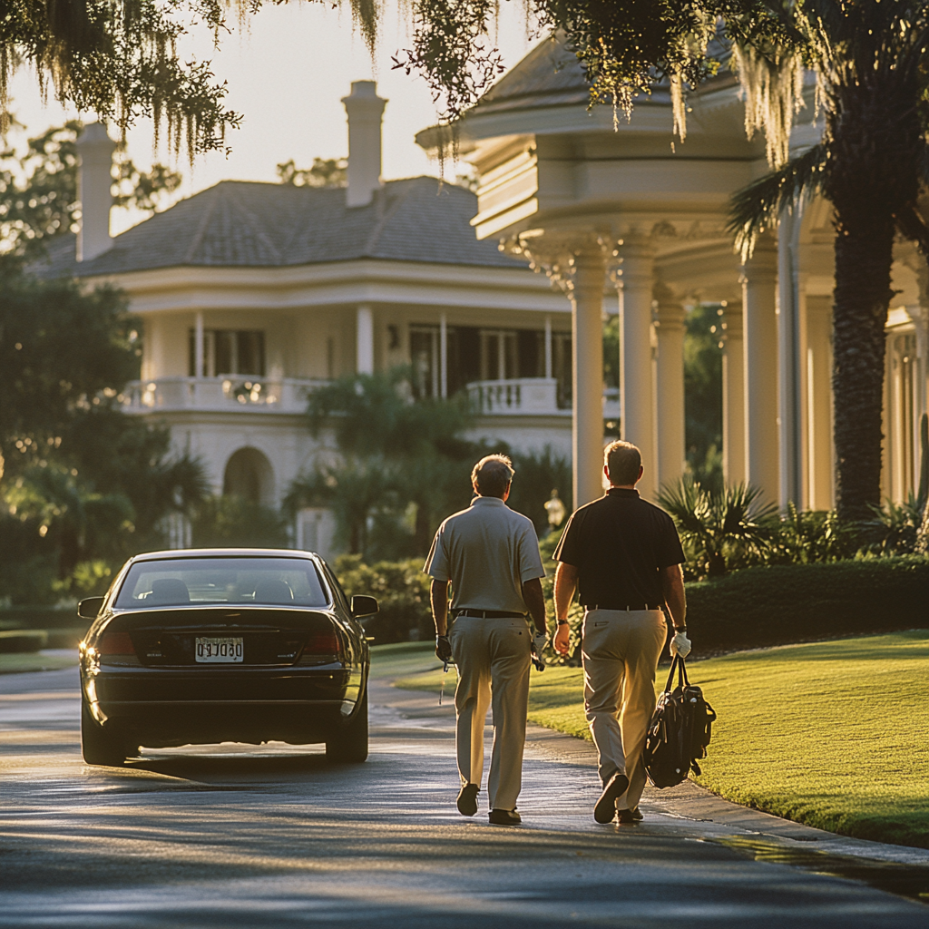 Two men walking together | Source: Midjourney