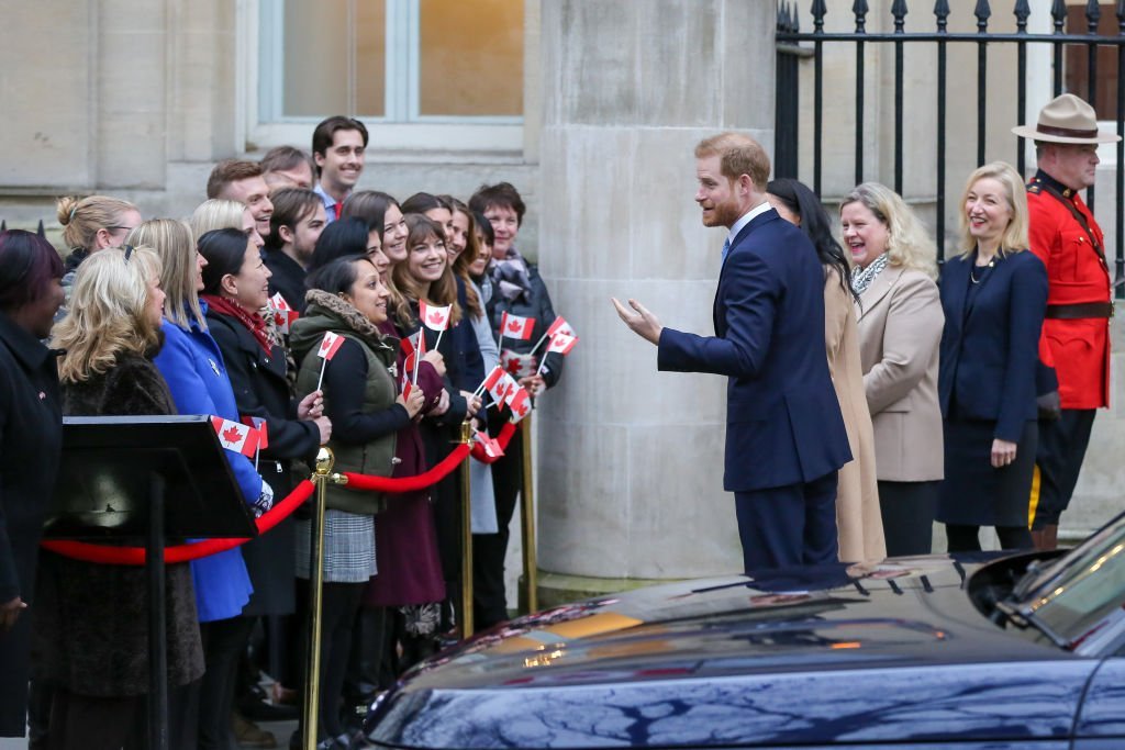 Prince Harry and Meghan Markle speak to a crowd waiting outside Canada House before going in to meet the High Commission staff January 07, 2020, in London, England | Source: Steve Taylor/SOPA Images/LightRocket via Getty Images