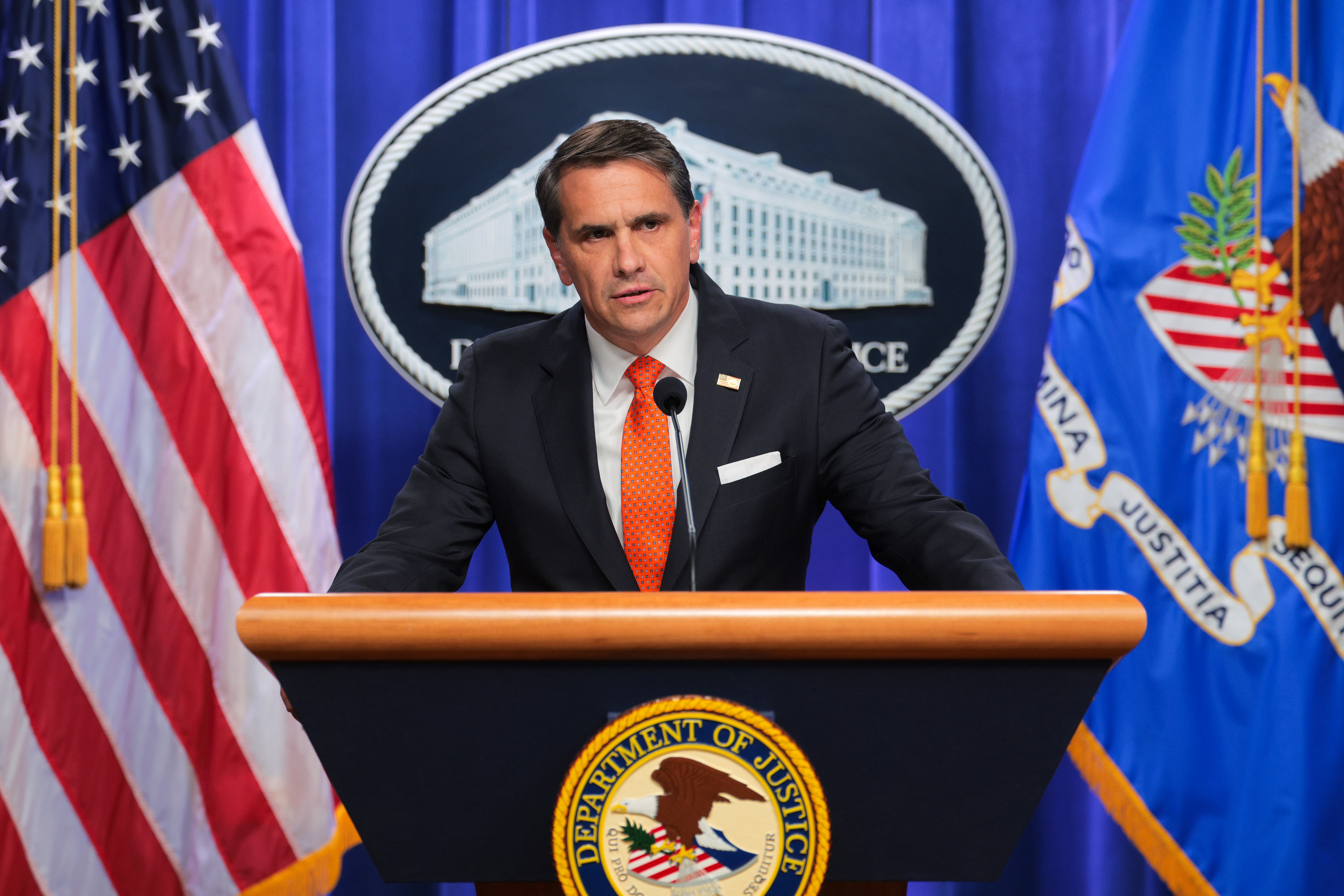Acting Attorney General Todd Blanche speaks during a news conference on April 7, 2026 | Source: Getty Images