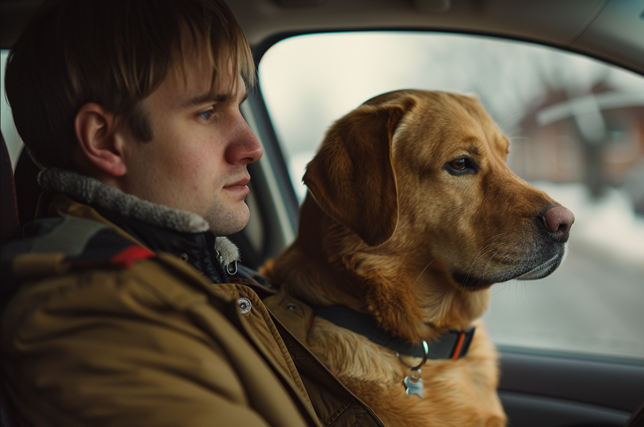 A man and his dog in a car | Source: Midjourney