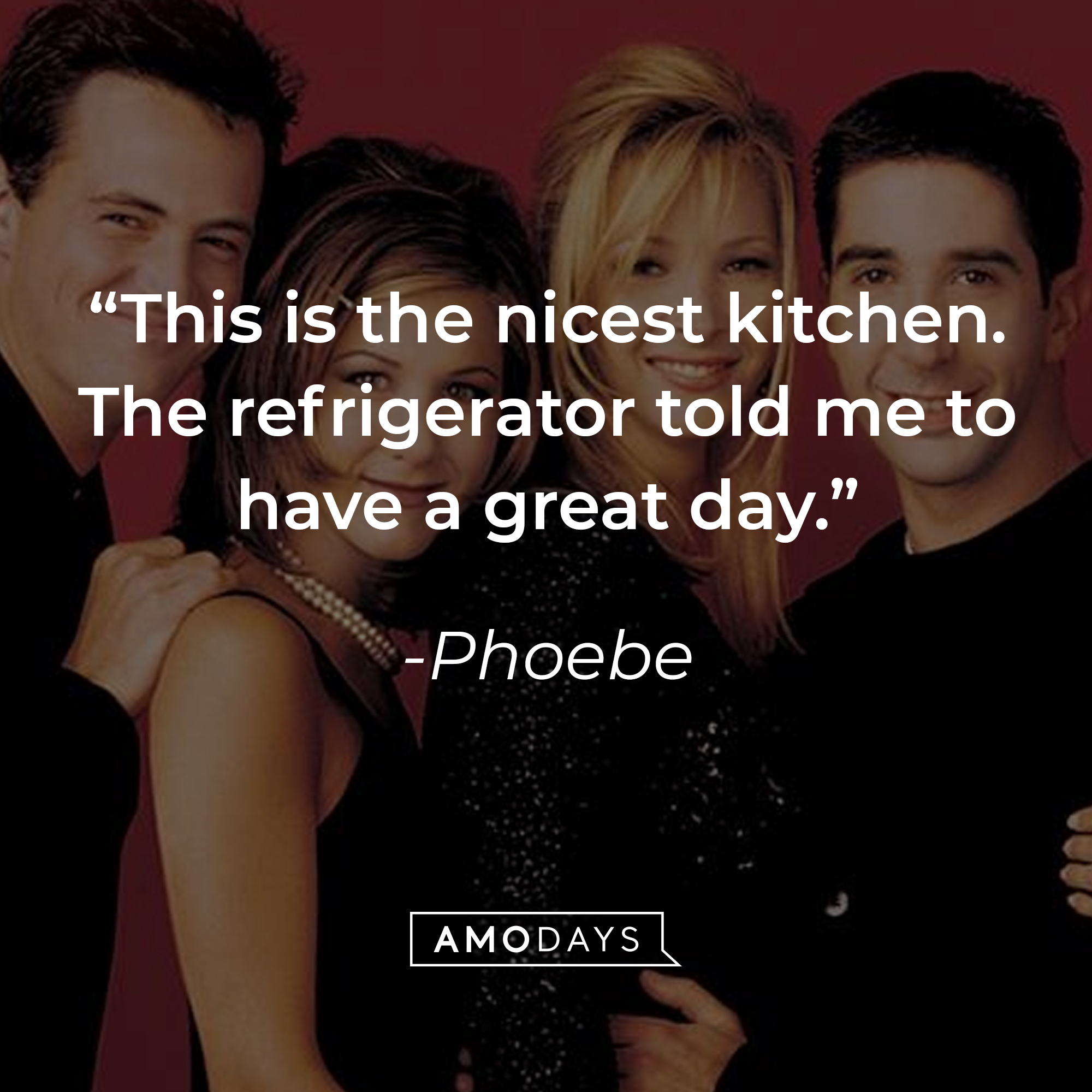 Phoebe's quote: "This is the nicest kitchen. The refrigerator told me to have a great day." | Source: Facebook.com/friends.tv