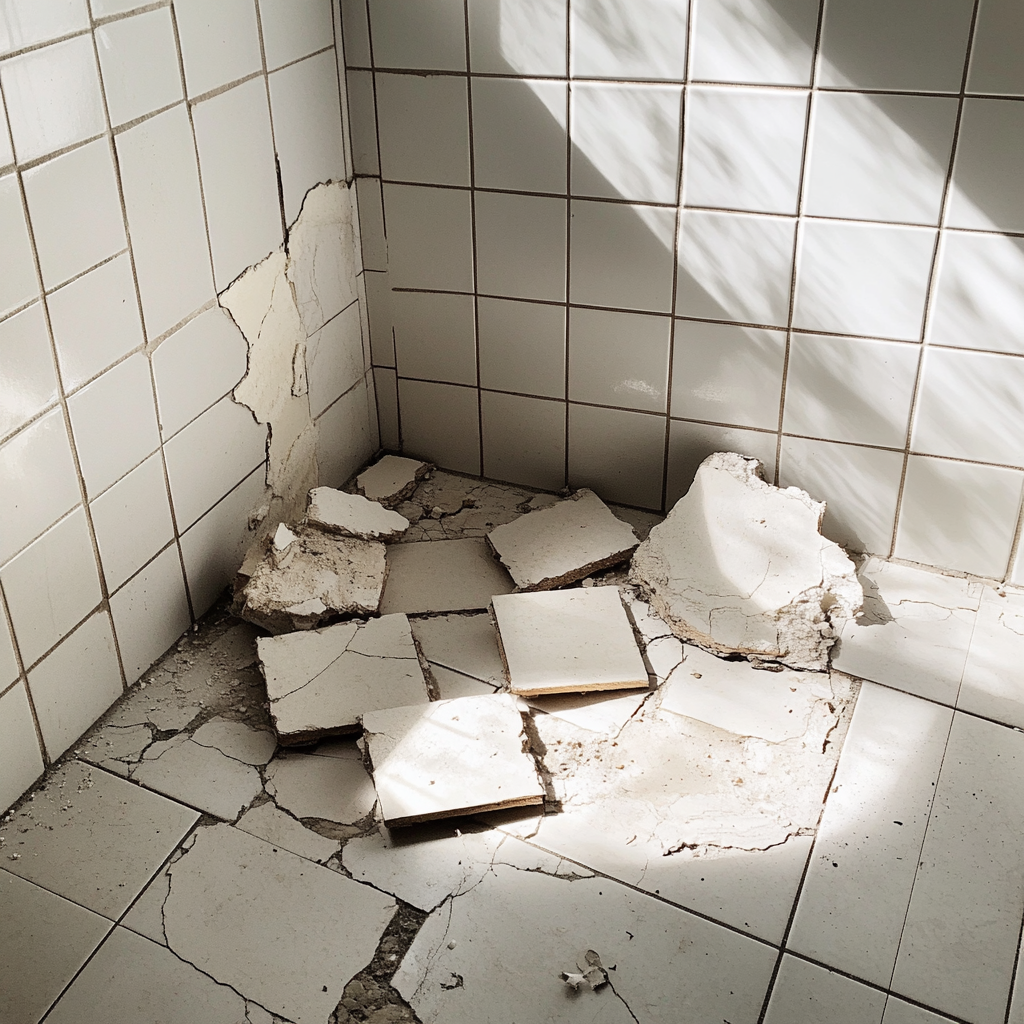 Broken tiles in a bathroom | Source: Midjourney