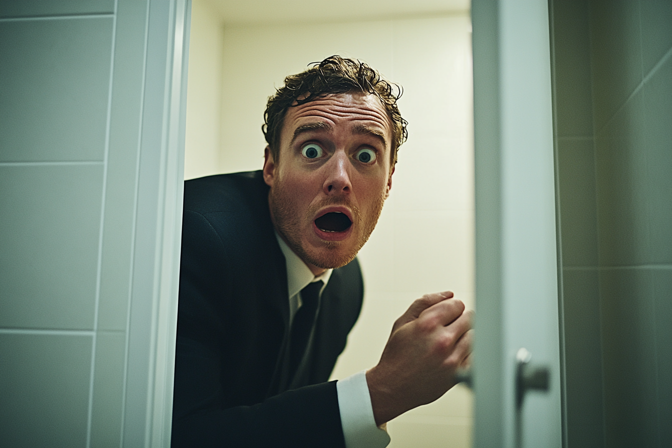 A man staring into a bathroom in shock | Source: Midjourney