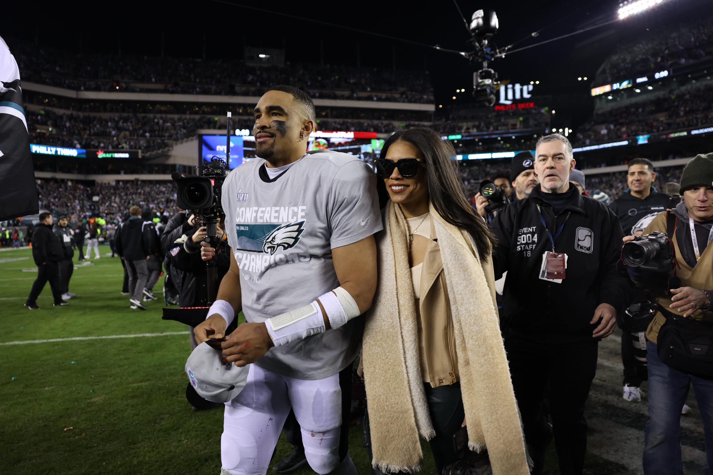 Jalen Hurts and Bryonna Burrows following the Philadelphia Eagles victory against the San Francisco 49ers at Lincoln Financial Stadium on January 29, 2023, in Philadelphia, Pennsylvania. | Source: Getty Images