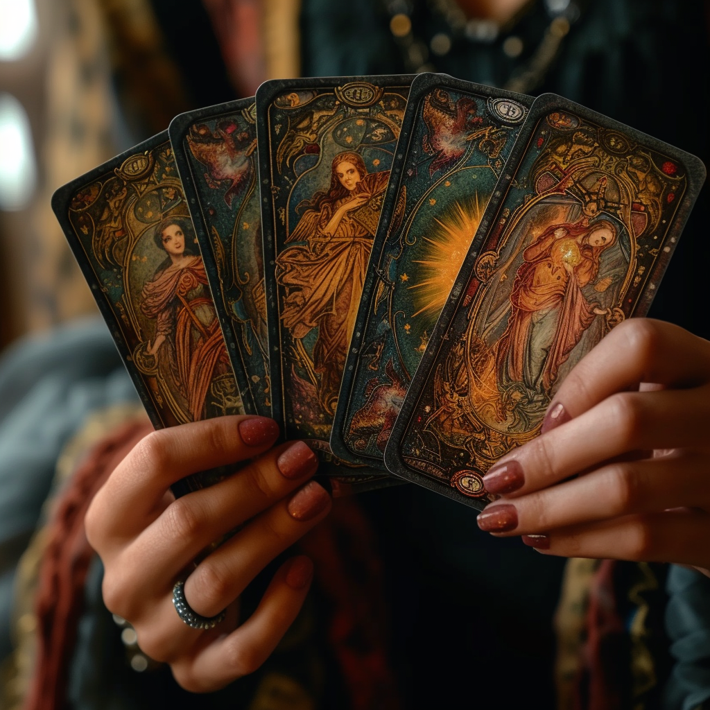 A person holding tarot cards | Source: Midjourney