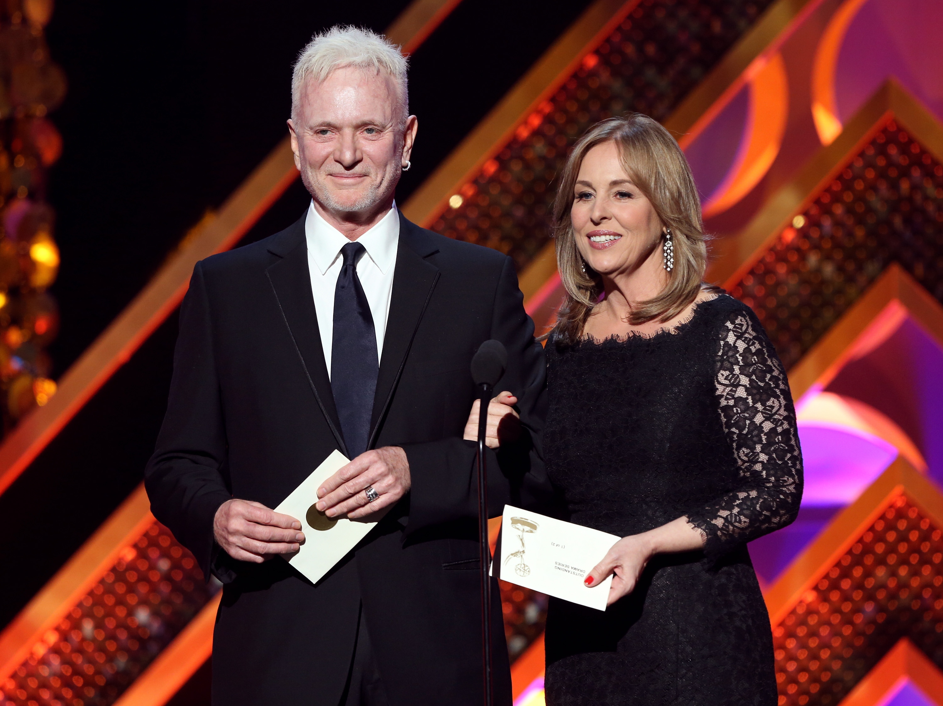 Anthony Geary and Genie Francis speak onstage during The 42nd Annual Daytime Emmy Awards at Warner Bros. Studios on April 26, 2015 in Burbank, California. | Source: Getty Images