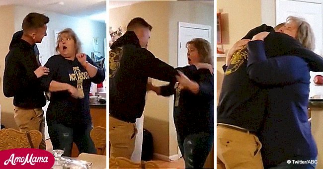 Mom bursts into tears as Marine son returns home for Christmas and sneaks in to surprise her