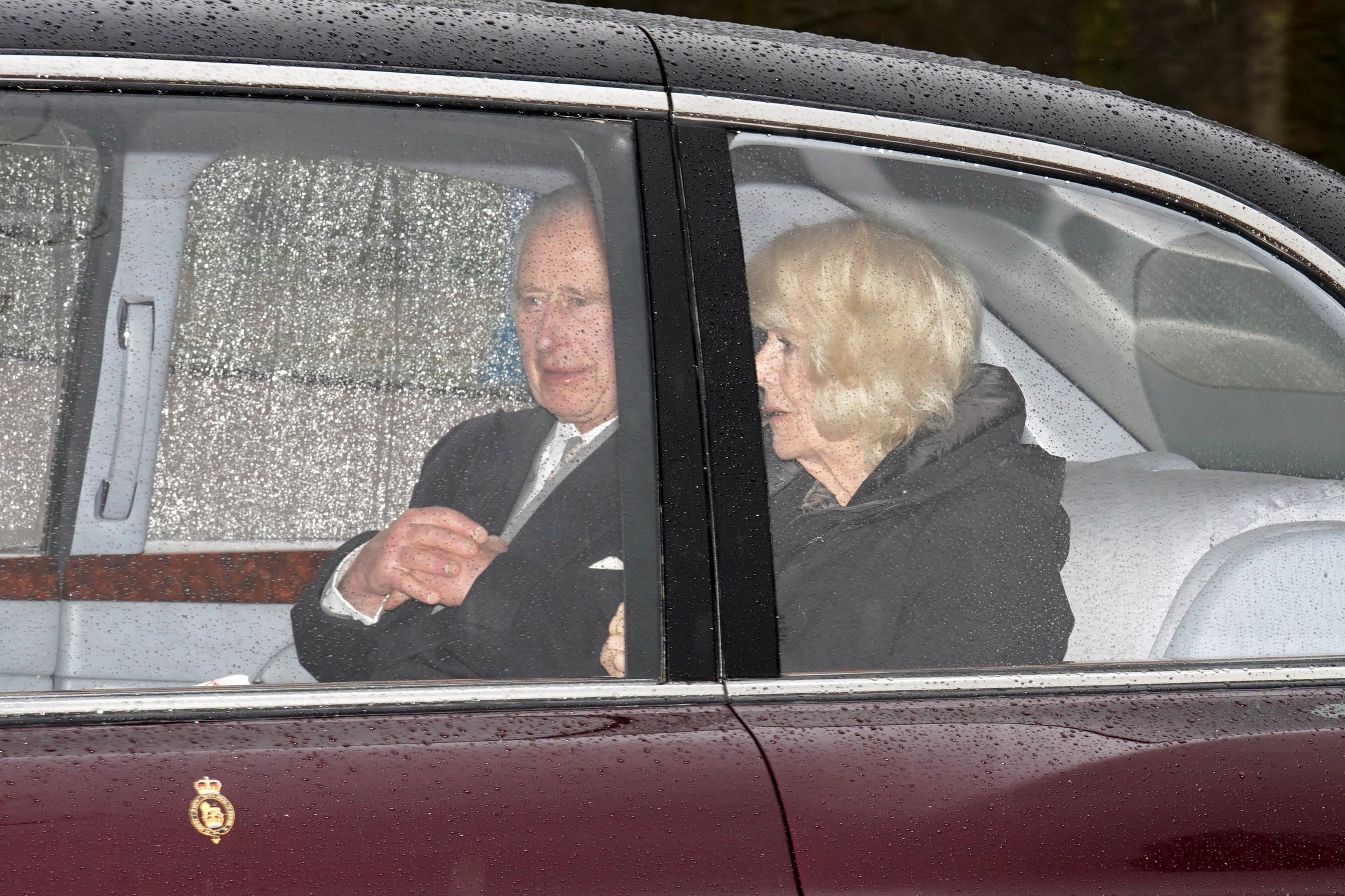 King Charles III and Queen Camilla arriving at Clarence House in London on February 13, 2024. | Source: Getty Images