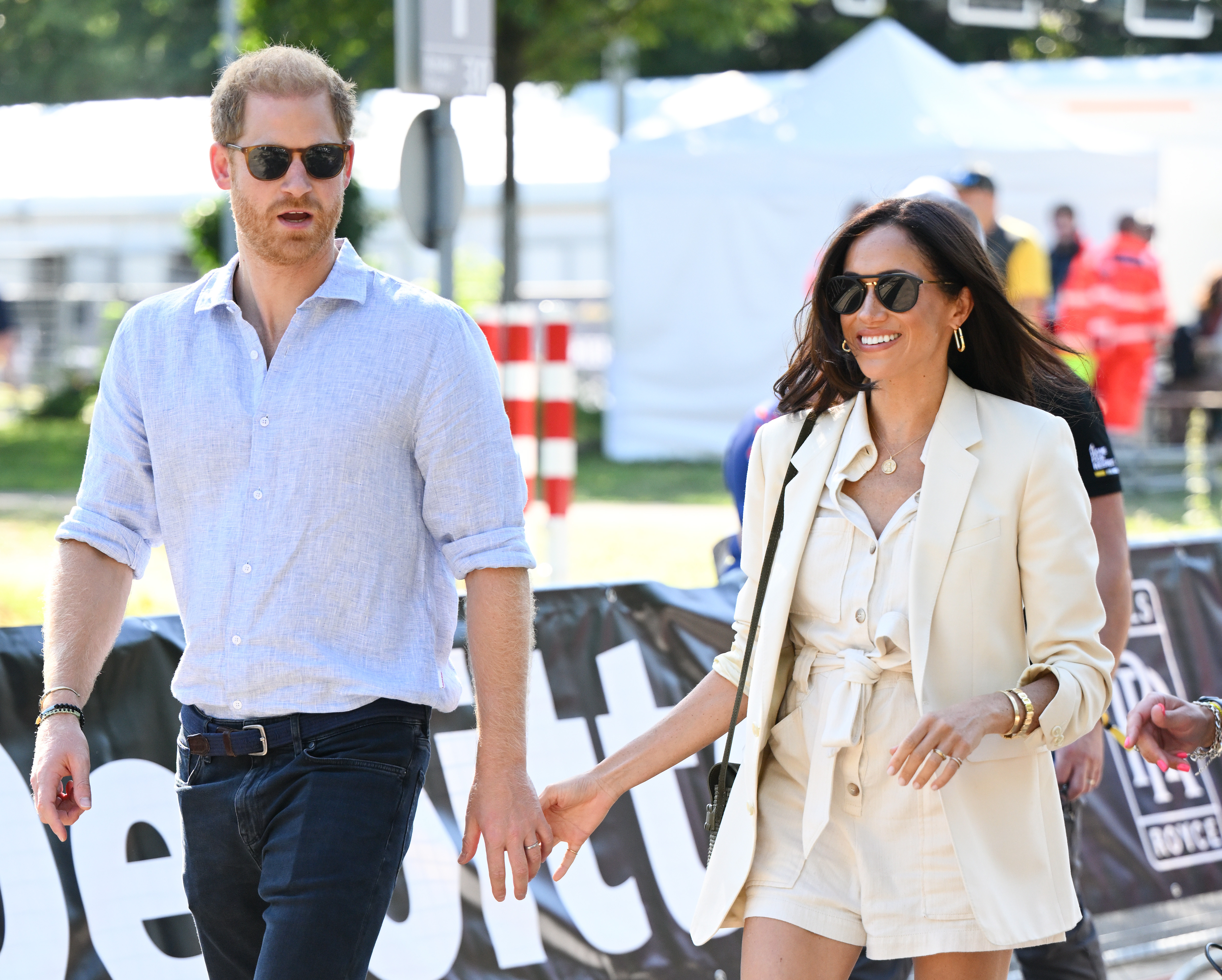 Prince Harry and Meghan Markle at the cycling medal ceremony at the Cycling Track during day six of the Invictus Games Düsseldorf 2023 on September 15, 2023 in Dusseldorf, Germany | Source: Getty Images