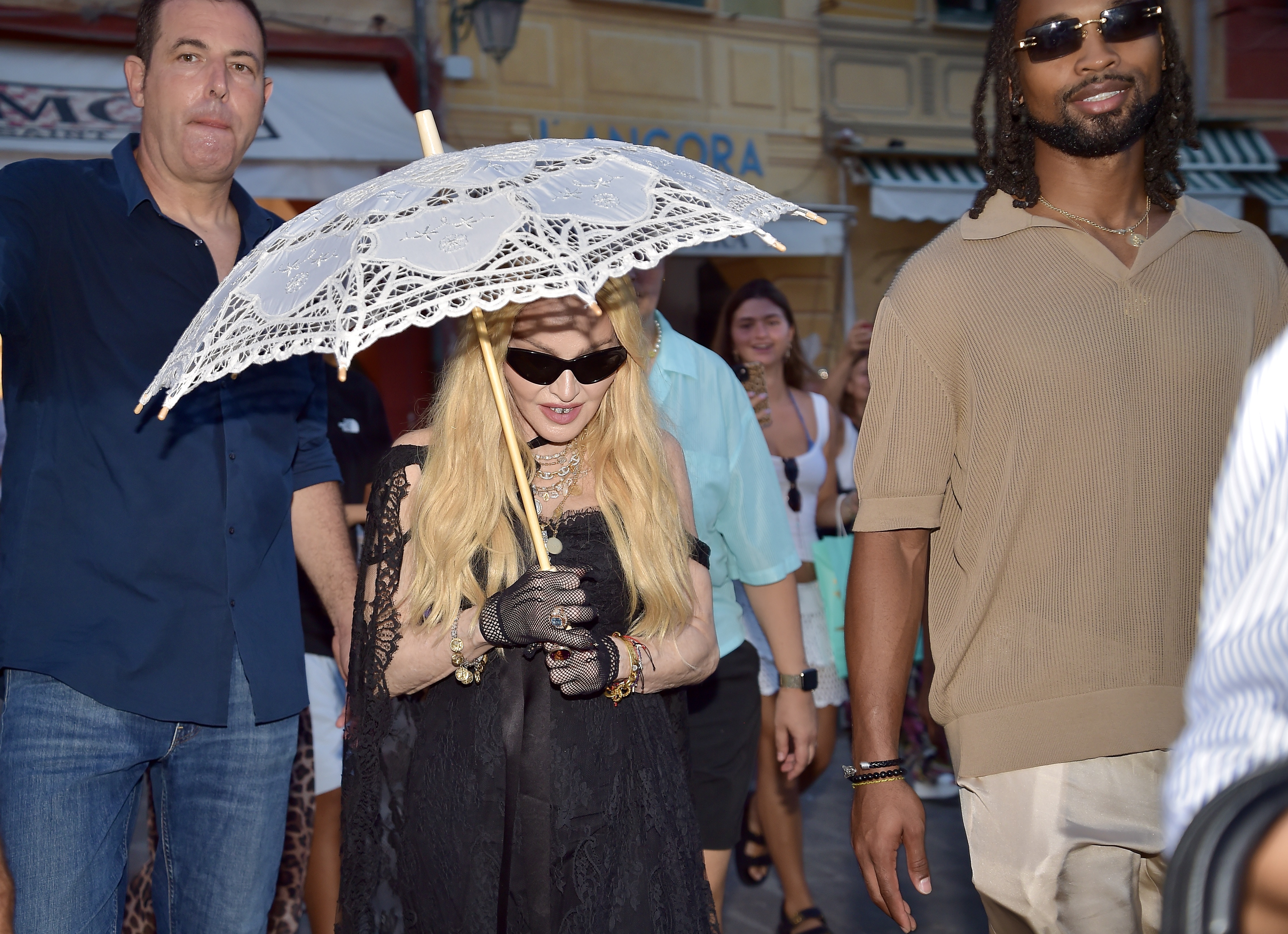 Madonna and Akim Morris seen out and about on August 13, 2024, in Portofino, Italy. | Source: Getty Images