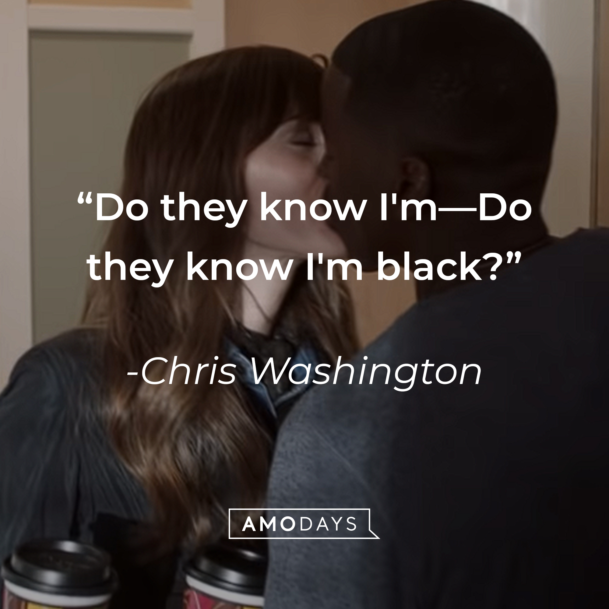 An image of Chris Washington and Rose Armitage with Washington’s quote: “Do they know I'm—Do they know I'm black?” | Source: youtube.com/UniversalpicturesIta