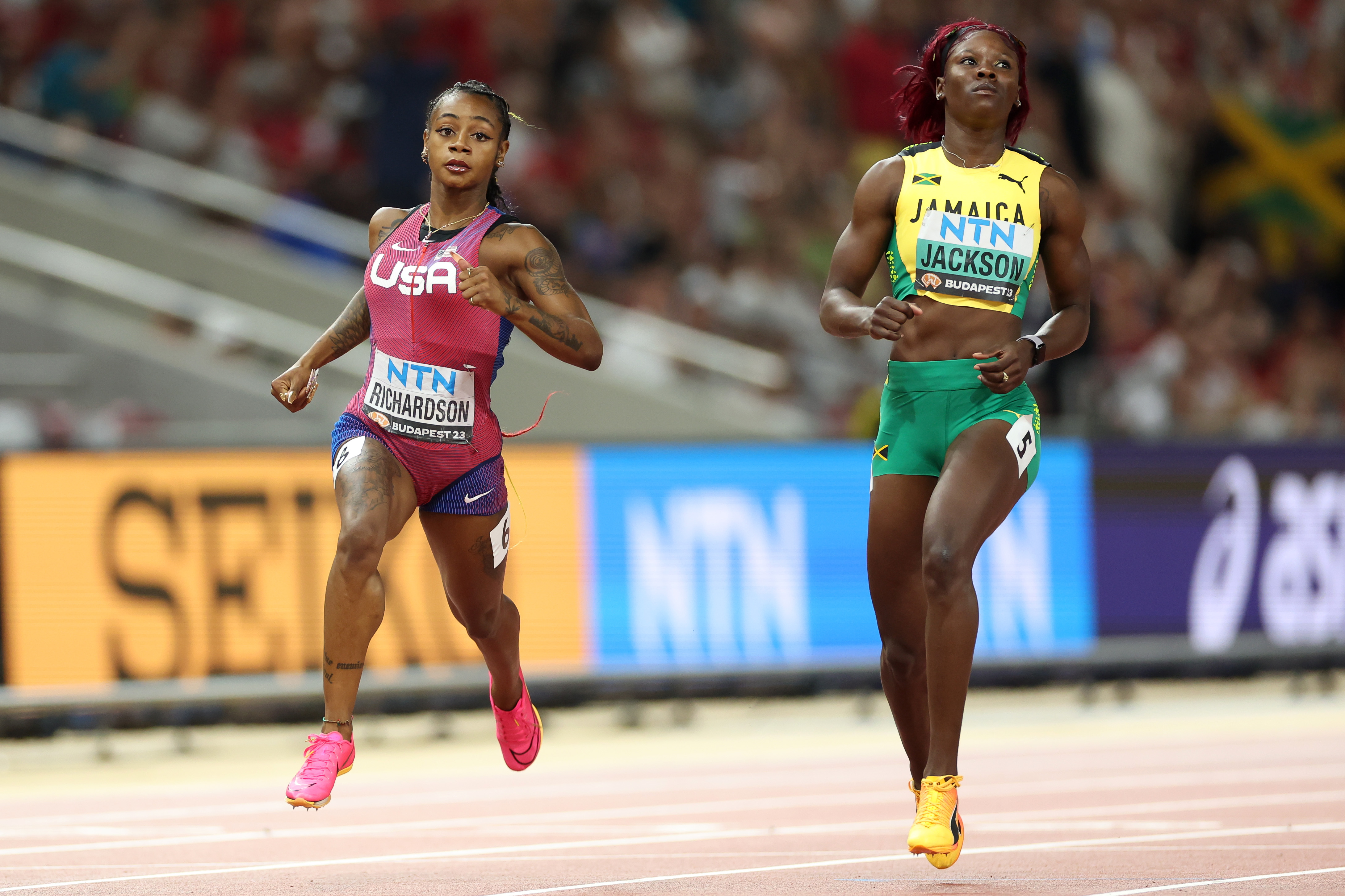 Sha'Carri Richardson running in the Women's 100-meter Semifinal during the World Athletics Championships on August 21, 2023, in Budapest, Hungary. | Source: Getty Images