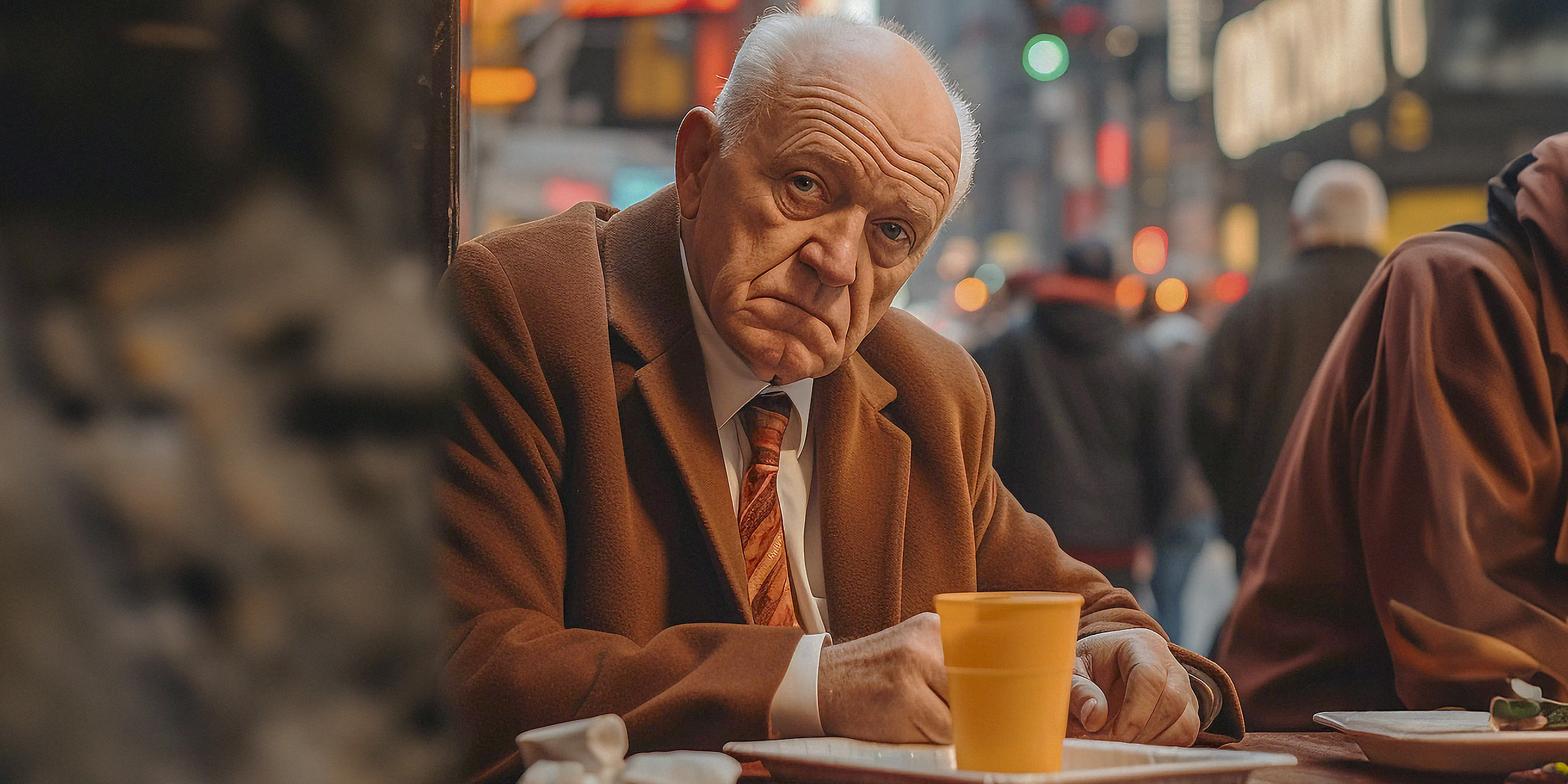 A sad grandfather sitting in a restaurant | Source: Freepik