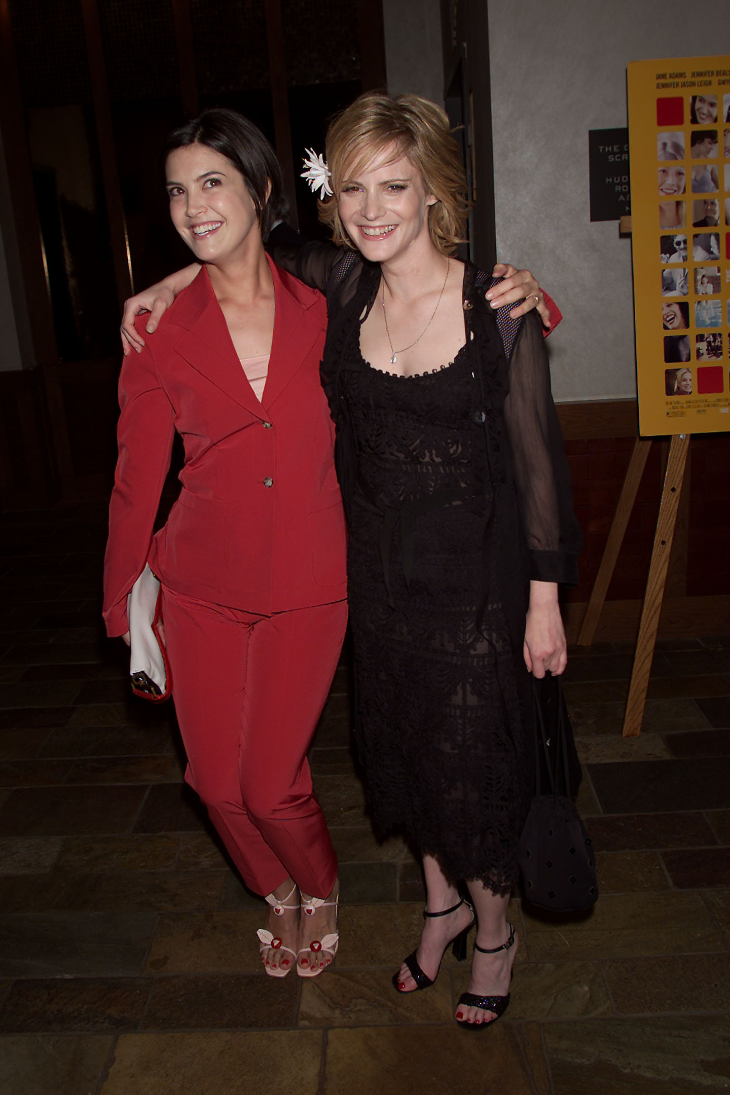 Phoebe Cates and Jennifer Jason Leigh at the premiere of "The Anniversary Party" in 2001