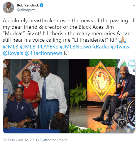 Bob Kendrick, a friend of Jim Grant, shared a tribute for the late player on Twitter. | Photo: Twitter/nlbmprez