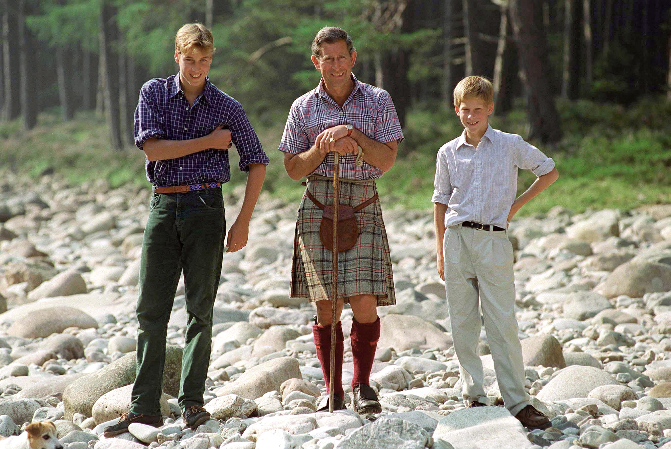 Prince William, King Charles III and Prince Harry at Balmoral Castle estate in Balmoral, England on August 12, 1997 | Source: Getty Images