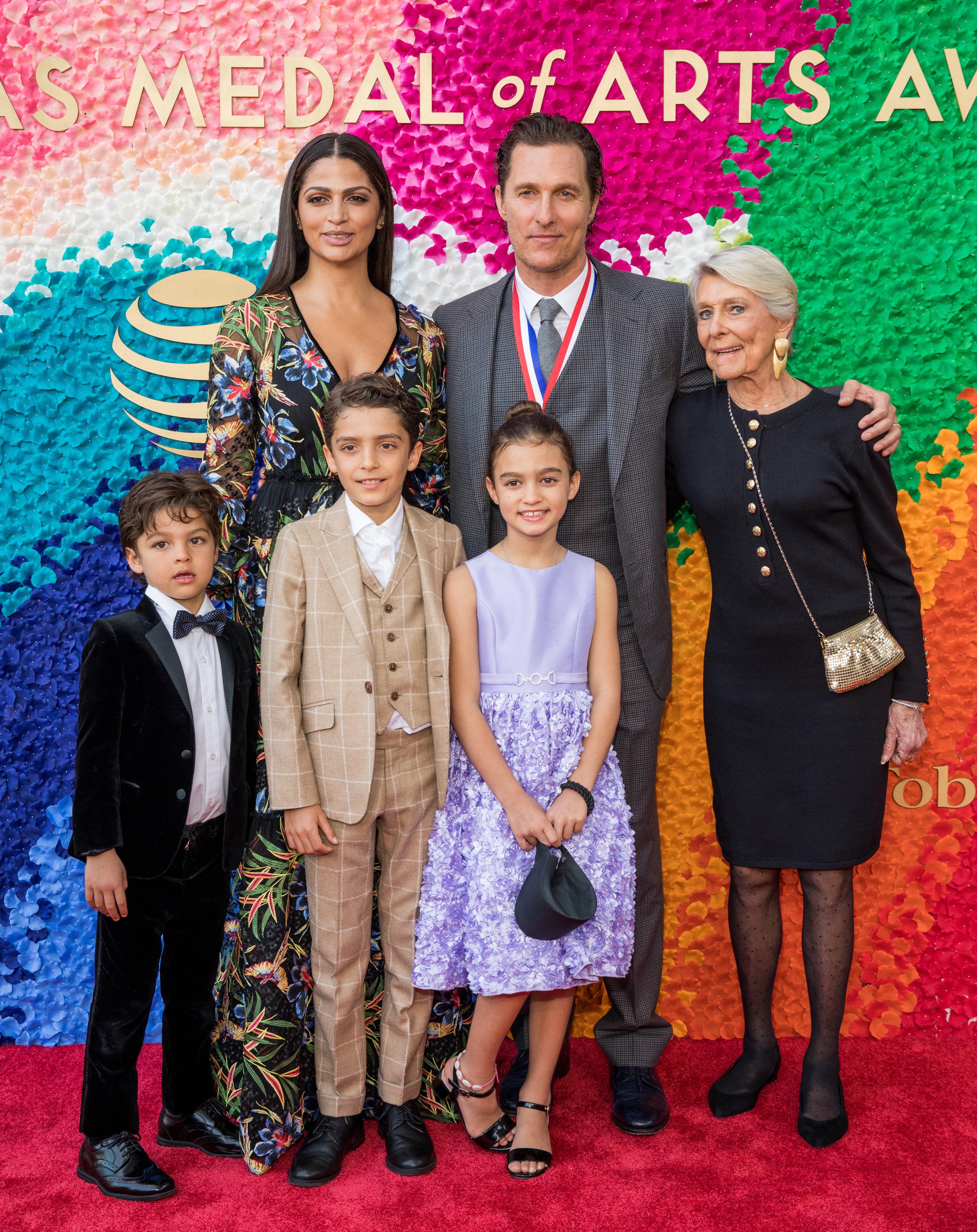 Livingston Alves McConaughey, Camila Alves, Levi Alves McConaughey, honoree Matthew McConaughey, Vida Alves McConaughey, and Kay McConaughey attend the 2019 Texas Medal Of Arts Awards at the Long Center for the Performing Arts on February 27, 2019 in Austin, Texas | Source: Getty Images 