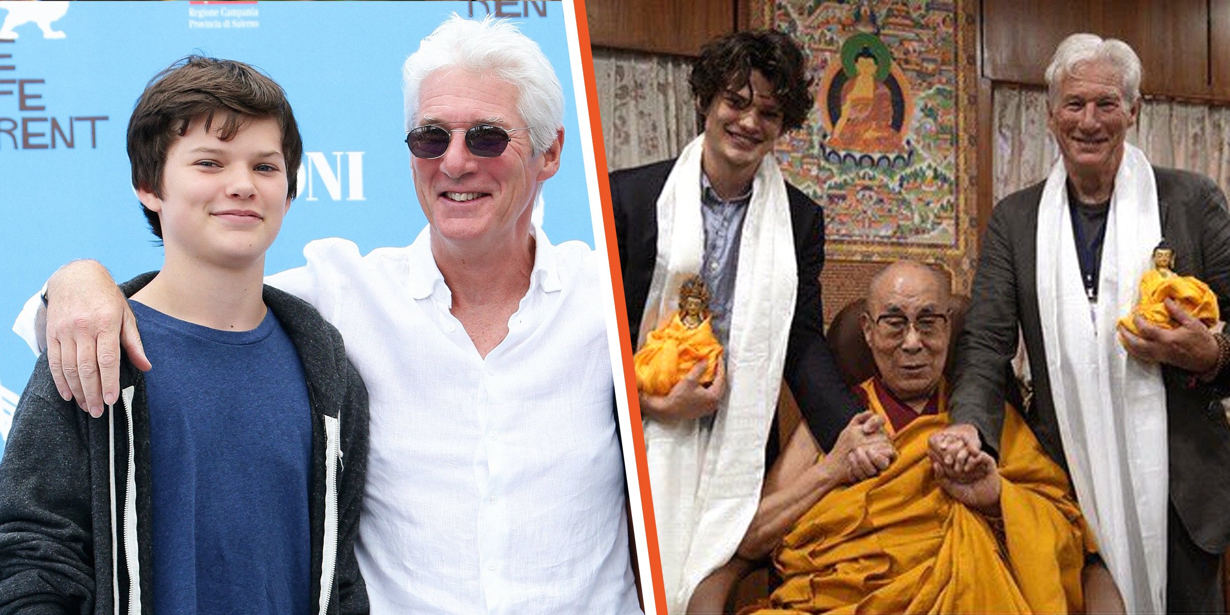 Richard Gere und Homer Gere | Richard Gere, Homer Gere, und der Dalai Lama. | Quelle: Getty Images | Twitter.com/NetTibet