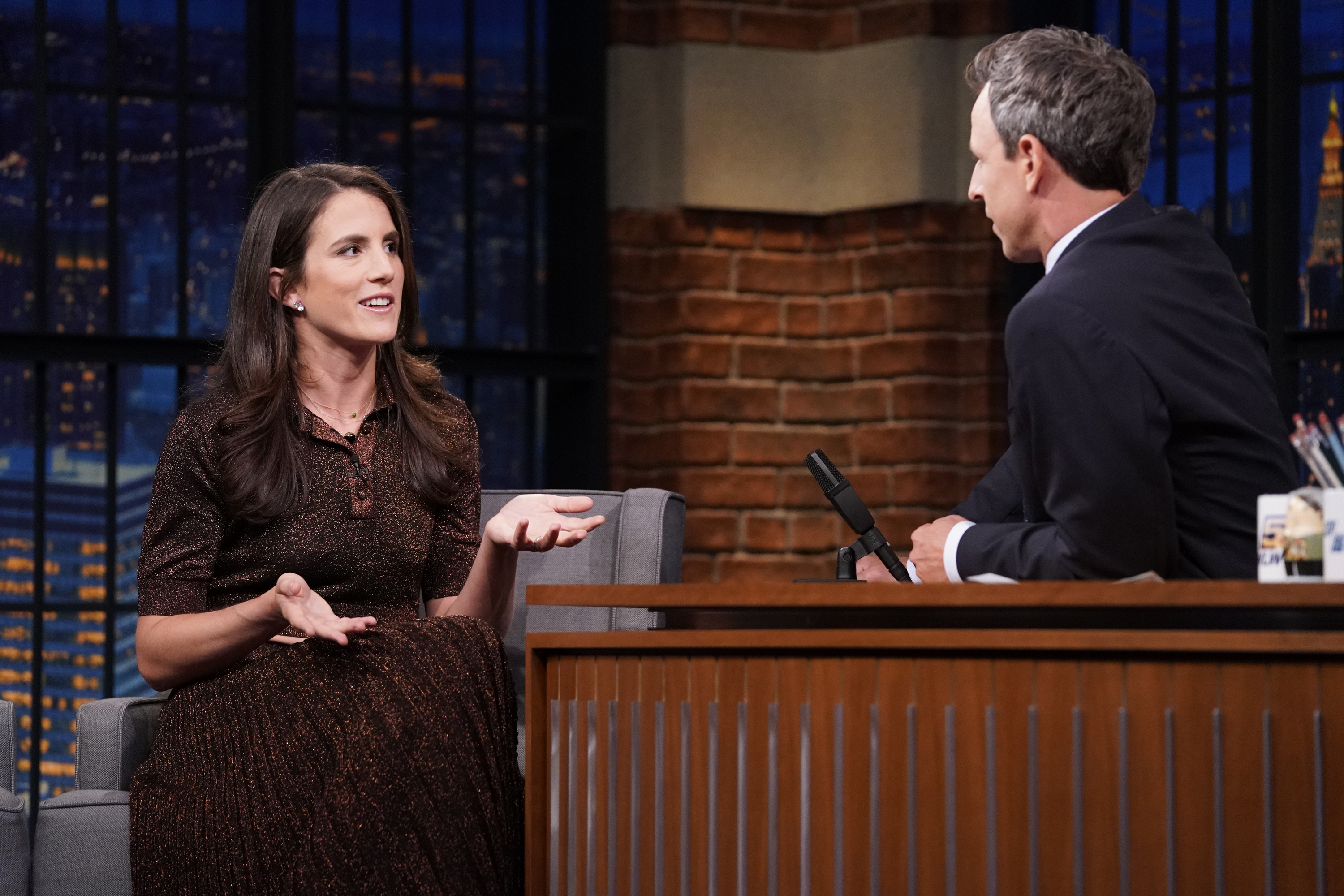 Tatiana Schlossberg during an interview with host Seth Meyers on "Late Night with Seth Meyers" on September 3, 2019 | Source: Getty Images