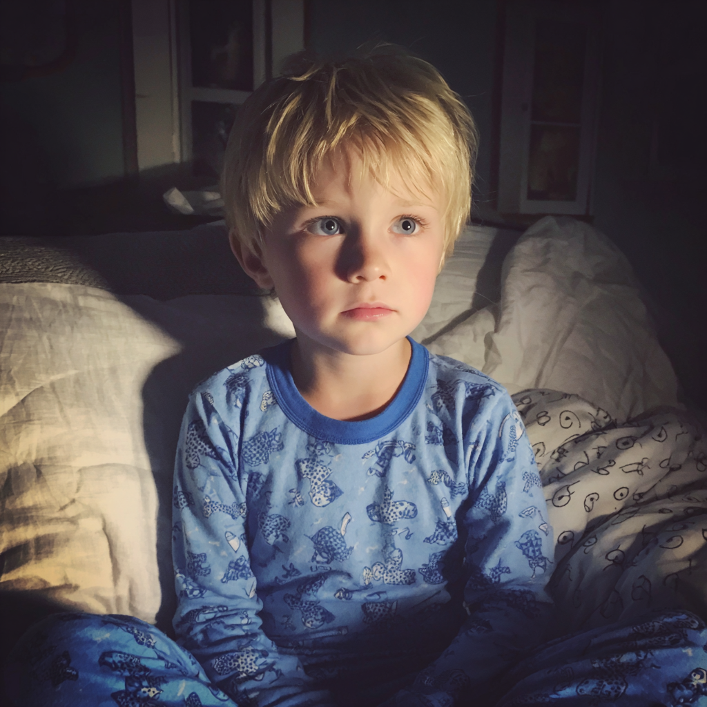 A little boy wearing blue pajamas | Source: Midjourney