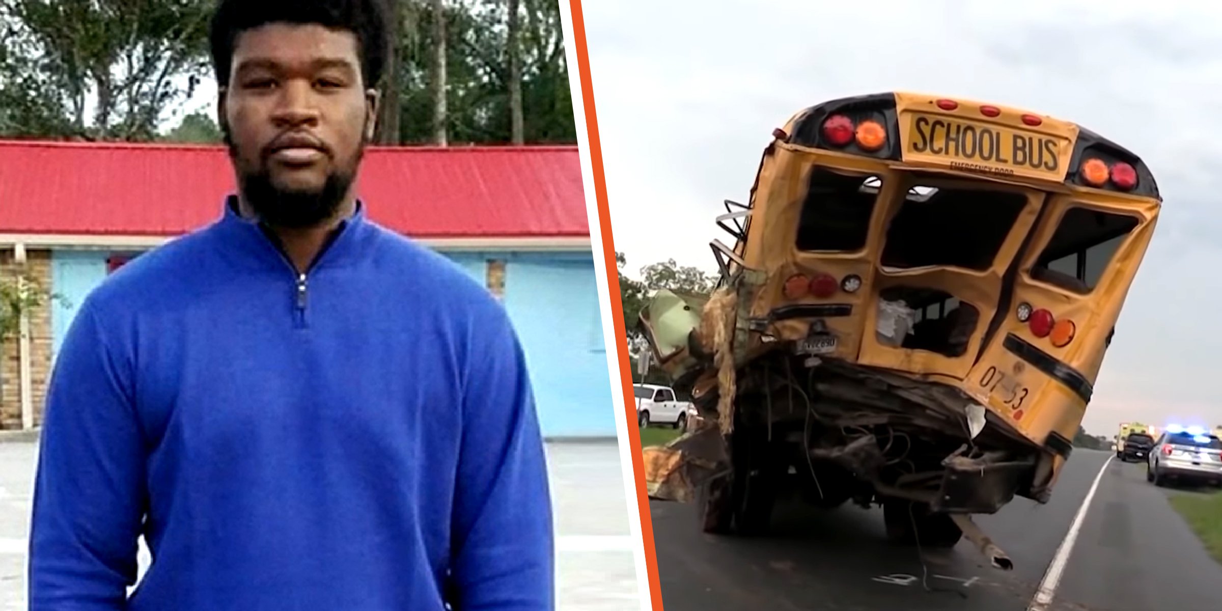 Jonathan Grayer. | El autobús escolar destrozado. | Foto: facebook.com/WJXT4TheLocalStation | youtube.com/WSAV3