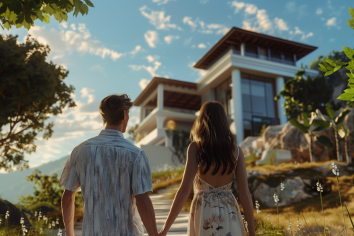 A couple outside a villa | Source: Midjourney