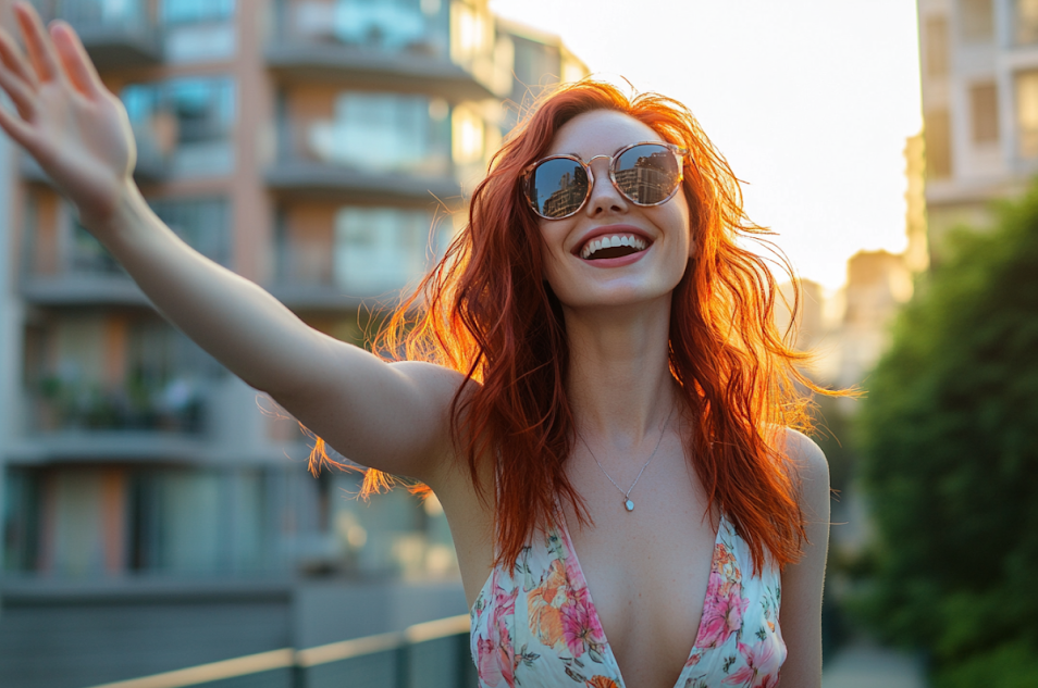 A cheerful young woman | Source: Midjourney