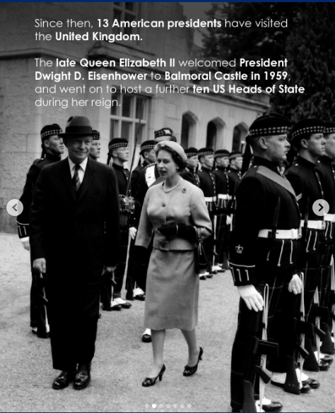 The late Queen Elizabeth II welcoming former President Dwight D. Eisenhower during a past State Banquet, posted on September 17, 2025. | Source: Instagram/theroyalfamily
