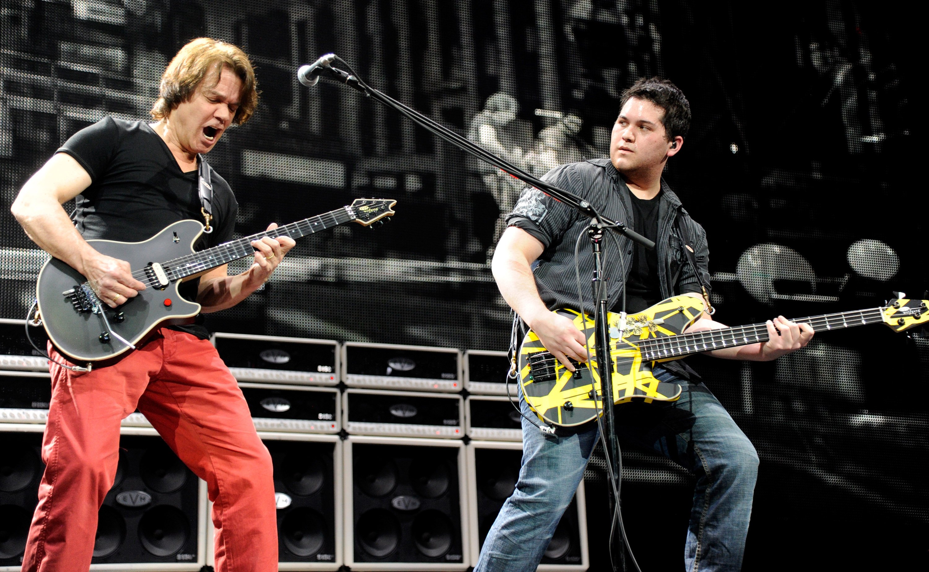 Eddie Van Halen and Wolfgang Van Halen of Van Halen perform during 
