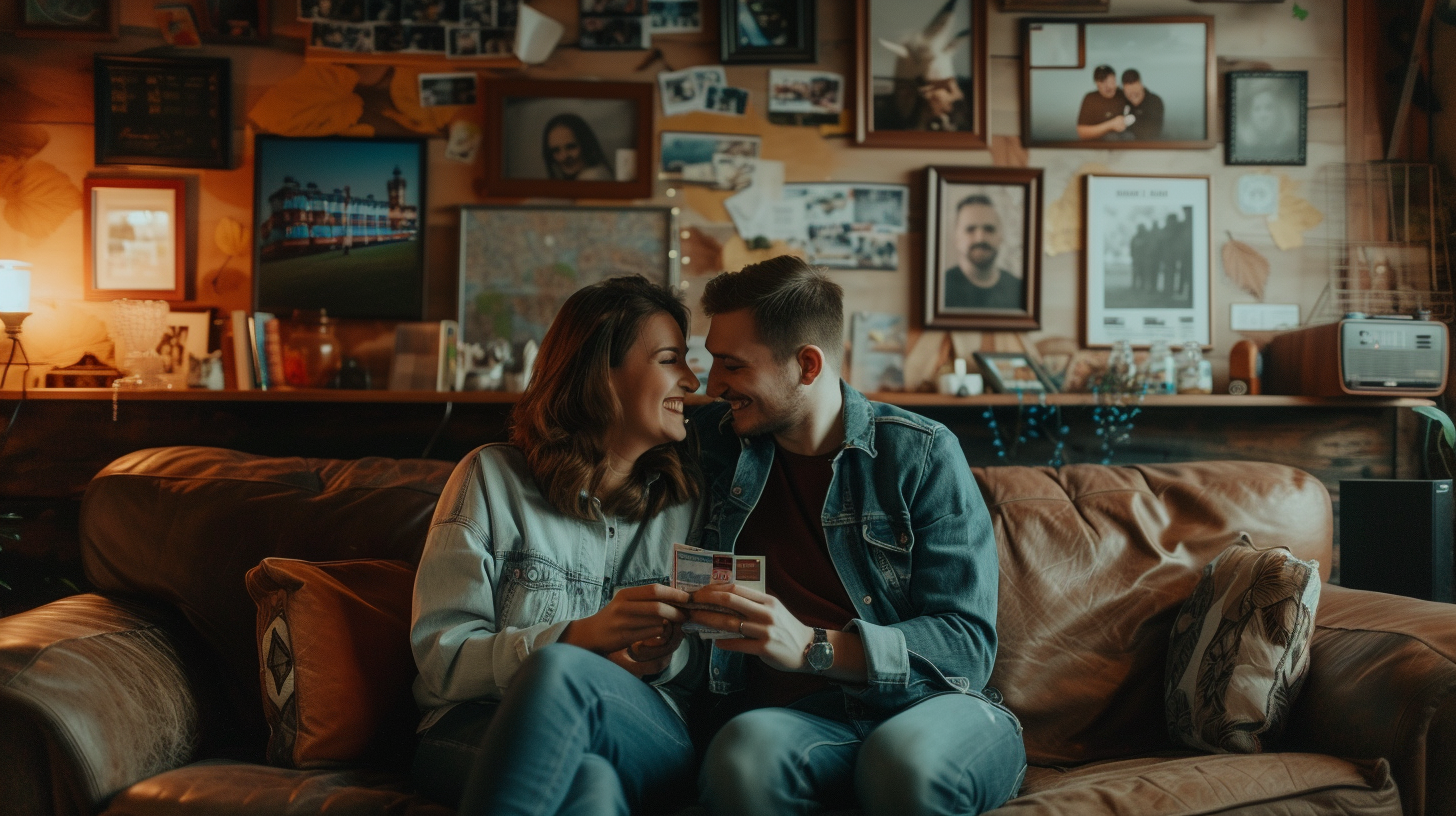 A couple sitting on a couch together | Source: Midjourney