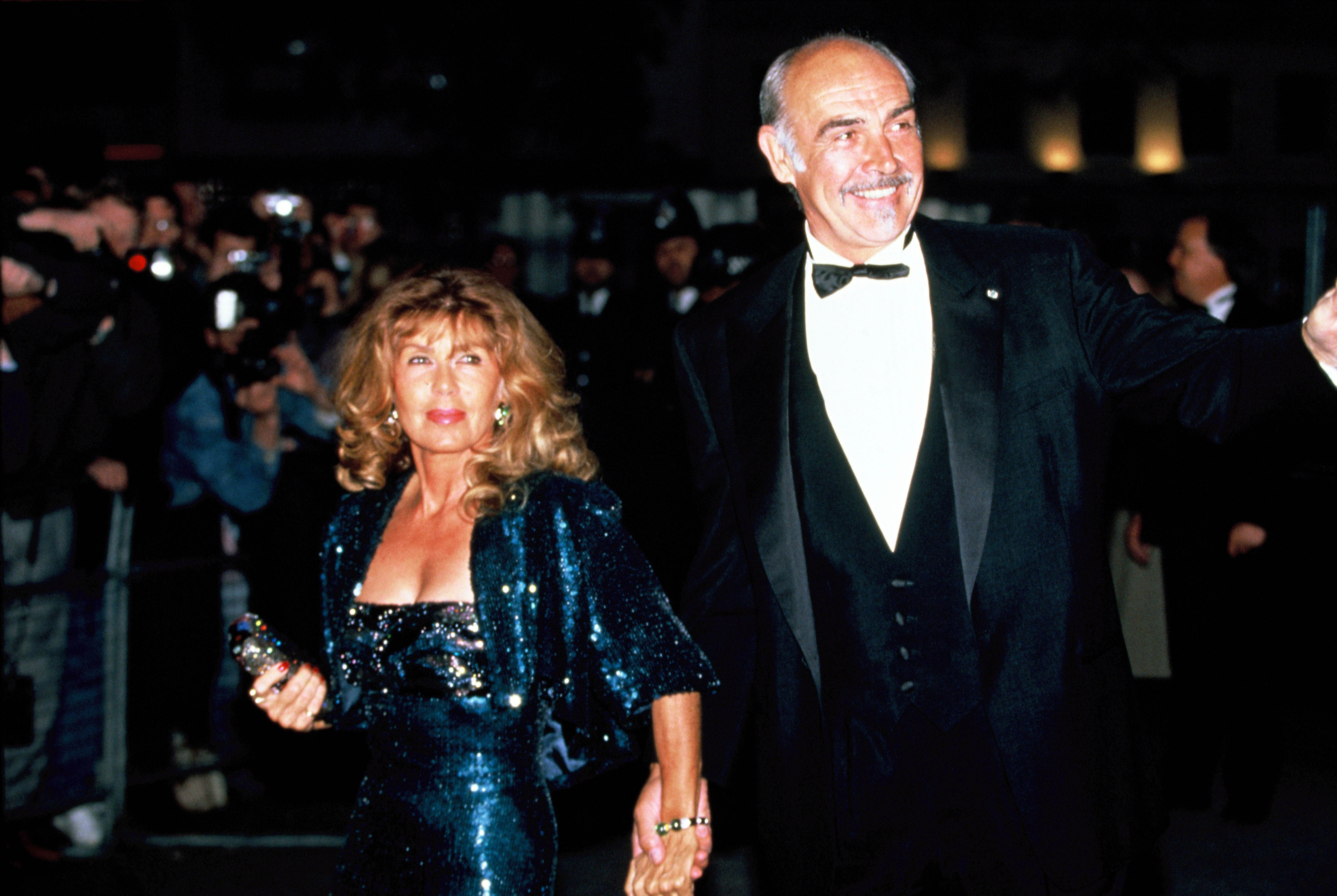  Sean Connery and Micheline Roquebrune attend the premiere of 'The Hunt for Red October' at the Odeon cinema on April 18, 1990, in London, England. | Source: Getty Images
