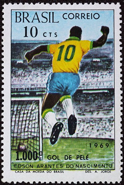 Pele on a 1969 Brazil postage stamp | Source: Wikimedia Commons