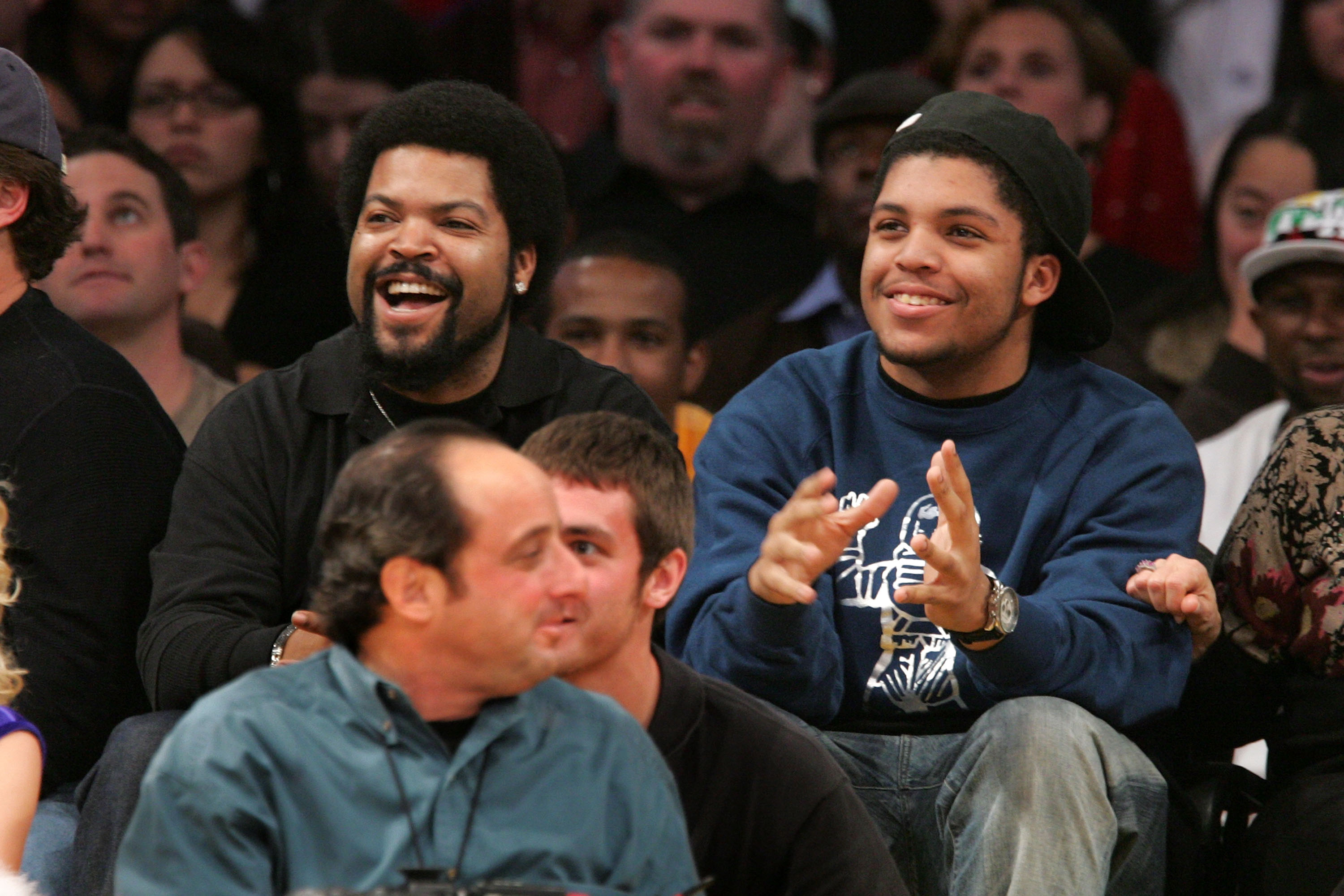 Ice Cube and O'Shea Jackson Jr. at a Los Angeles Lakers against Phoenix Suns game in Los Angeles, California on December 25, 2007. | Source: Getty Images