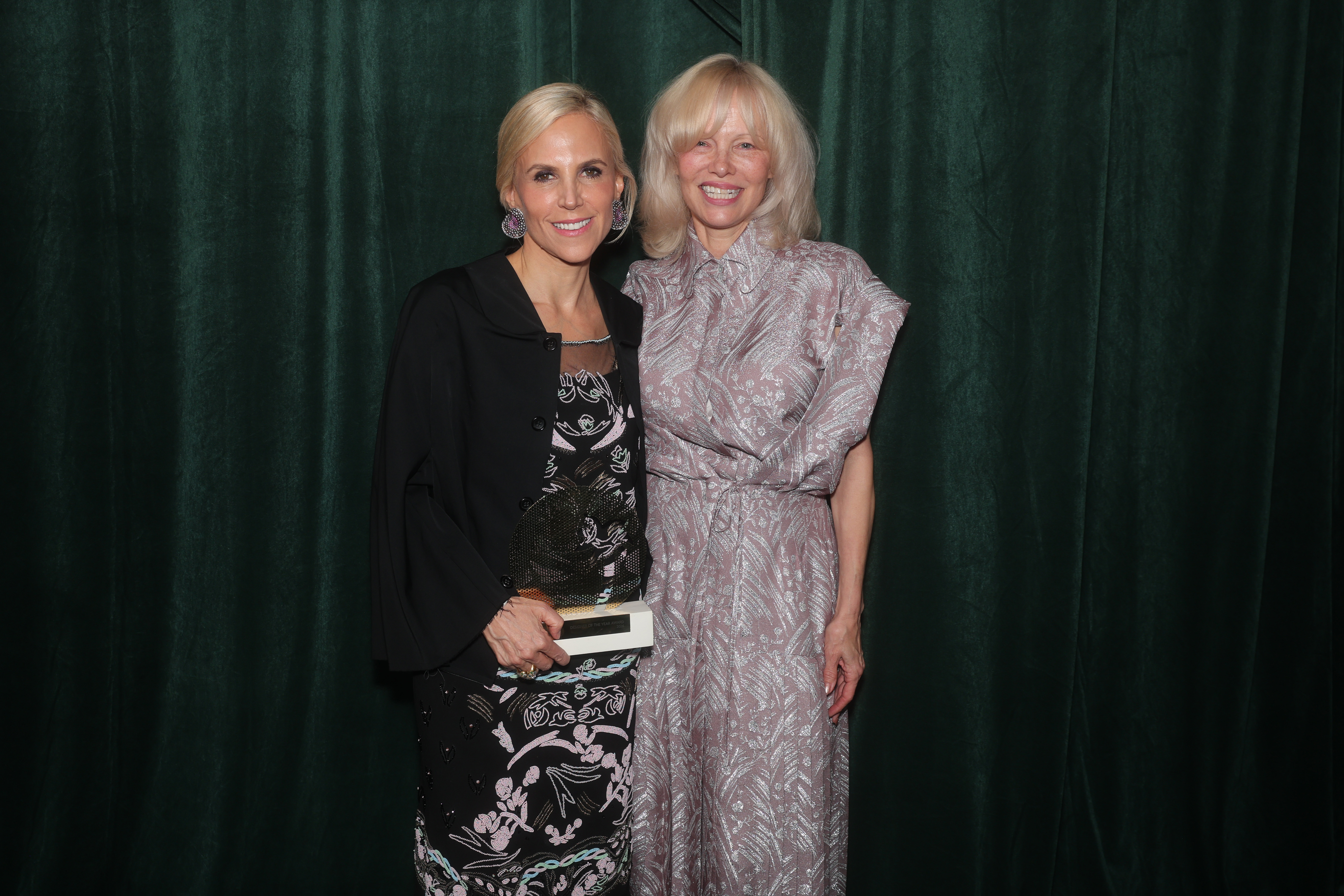 Pamela Anderson appears alongside Tory Burch during the Fashion Trust U.S. Awards 2026 ceremony | Source: Getty Images