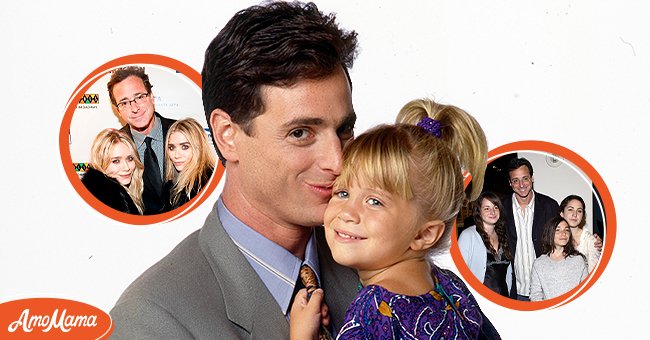 Mary-Kate Olsen, comedians Bob Saget and Ashley Olsen attend Stand Up For Scleroderma at Carolines On Broadway on November 8, 2010 in New York, City [left]. Public image of actors Bob Saget and Mary-Kate Olsen for TV show "Happy home" on September 3, 1991 [center]. Actor Bob Saget and daughters Lara, Aubrey and Jennie arrive at the Golden Dads Awards at the Peterson Auto Museum on June 15, 2005 in Los Angeles, California [right] | Photo: Getty Images