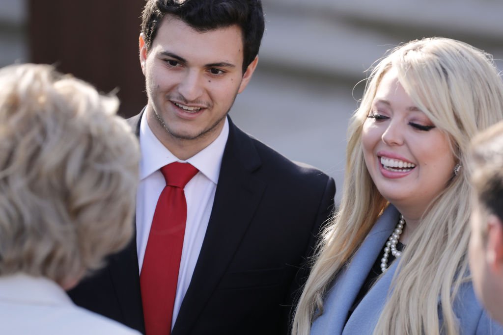 Tiffany Trump (R), youngest daughter of U.S. President Donald Trump, and her boyfriend Michael Boulos greet guests during the National Thanksgiving Turkey pardoning event in the Rose Garden of the White House | Photo: Getty Images