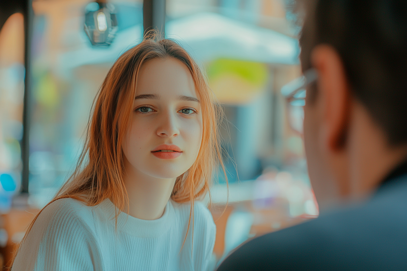 A woman talking to an older man | Source: Midjourney