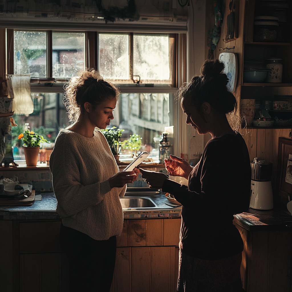 Mother and daughter having a conversation | Source: Midjourney