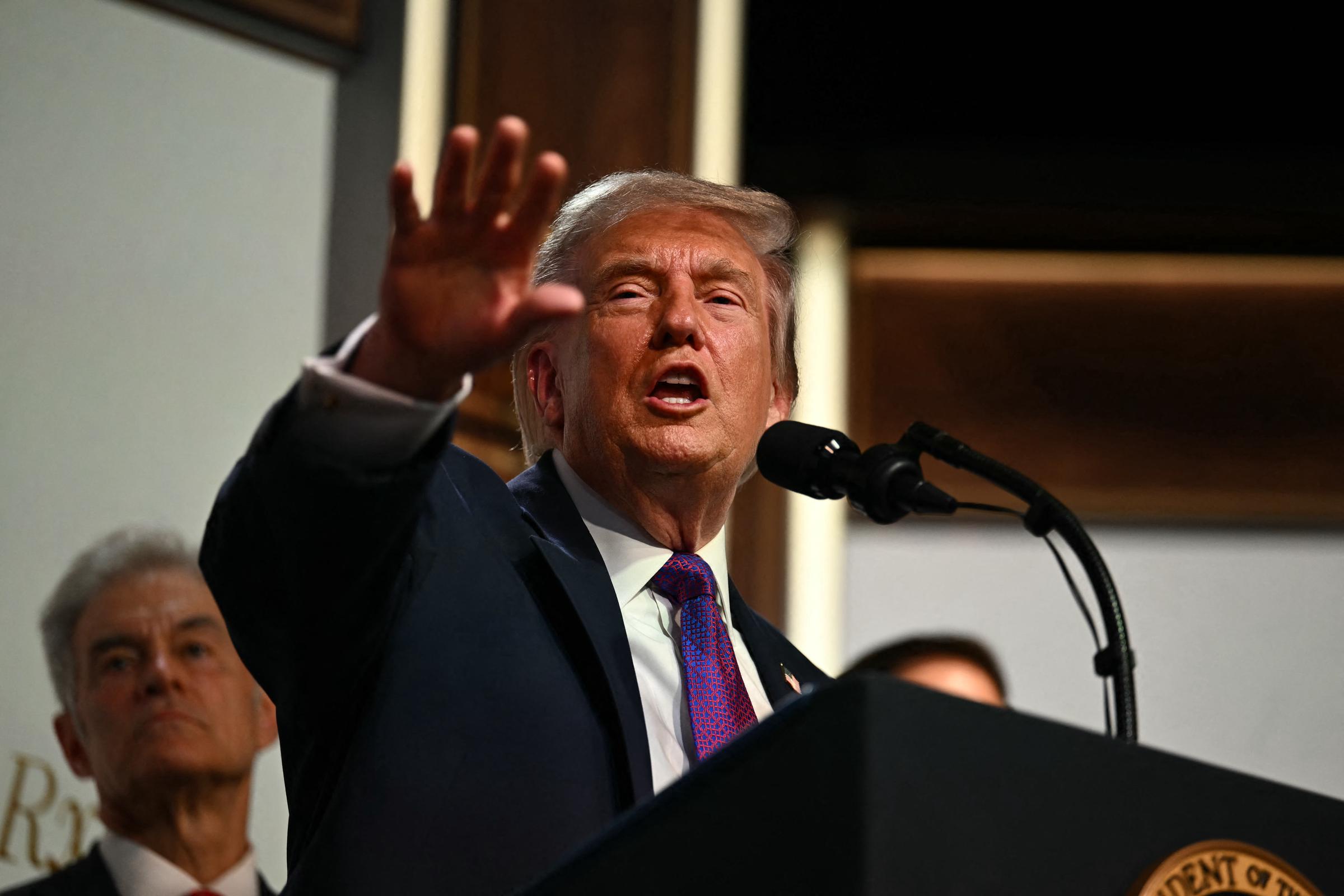 President Donald Trump takes questions from the press during a healthcare affordability event in the South Court Auditorium of The White House on May 18, 2026 in Washington, DC. | SOurce: Getty Images