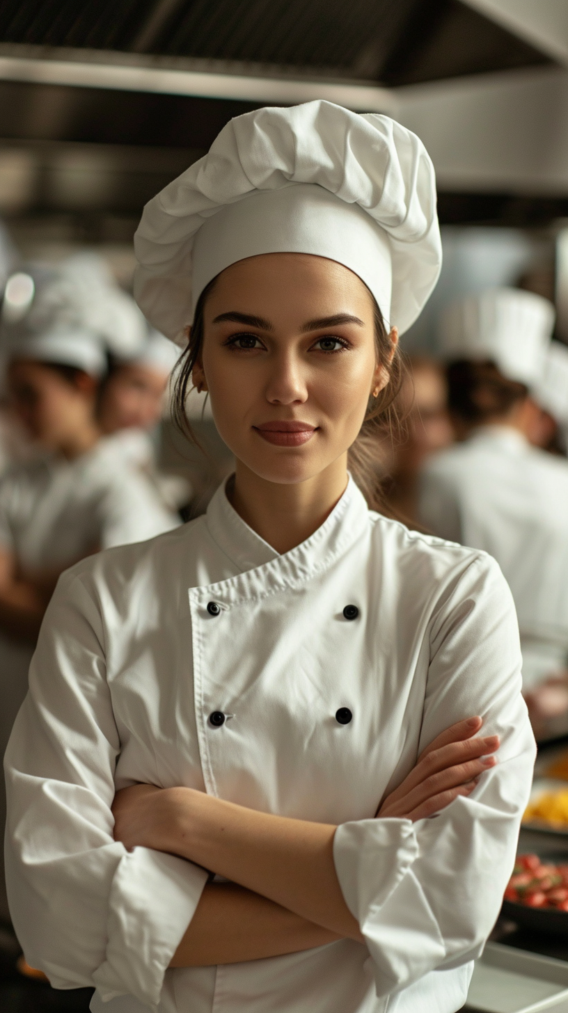 A woman dressed in Chef whites | Source: Midjourney