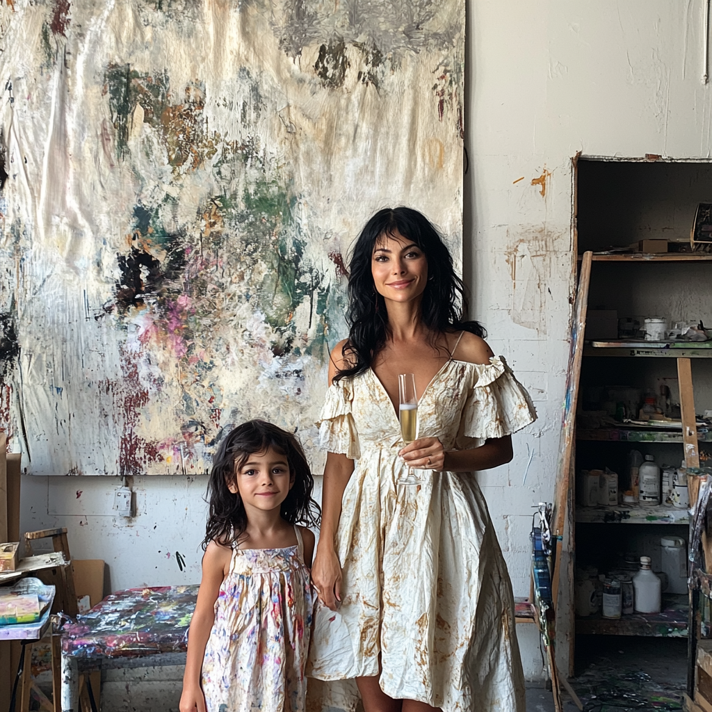 A woman with her daughter in an art studio | Source: Midjourney