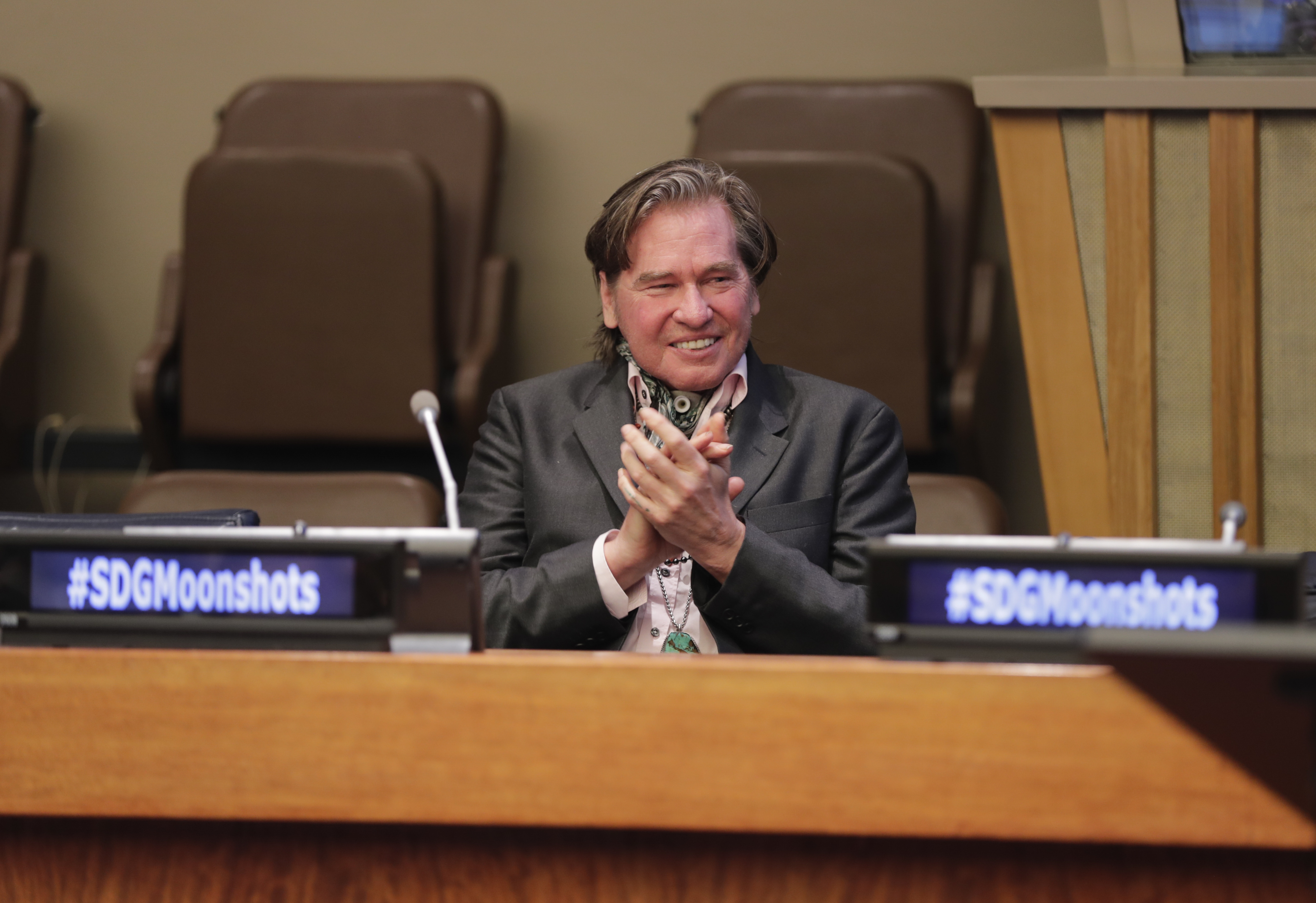 Val Kilmer visits the United Nations headquarters in New York City to promote the 17 Sustainable Development Goals (SDGs) initiative, July 20, 2019. | Source: Getty Images