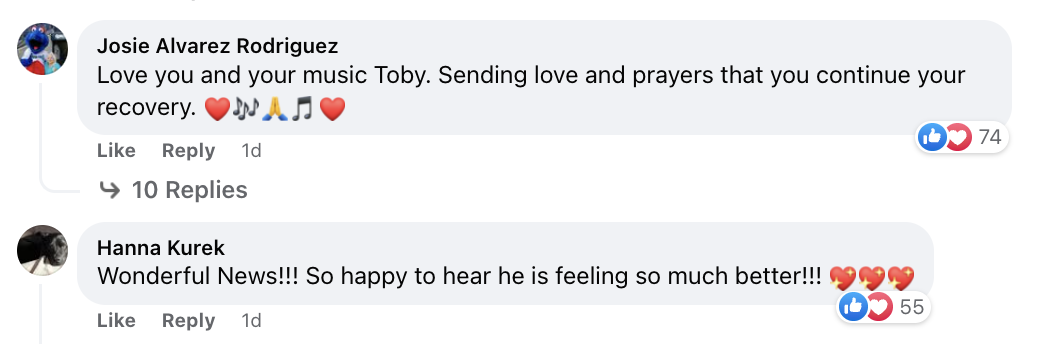Screenshot of comments in Toby Keith's Facebook post. | Source: Facebook/TobyKeith