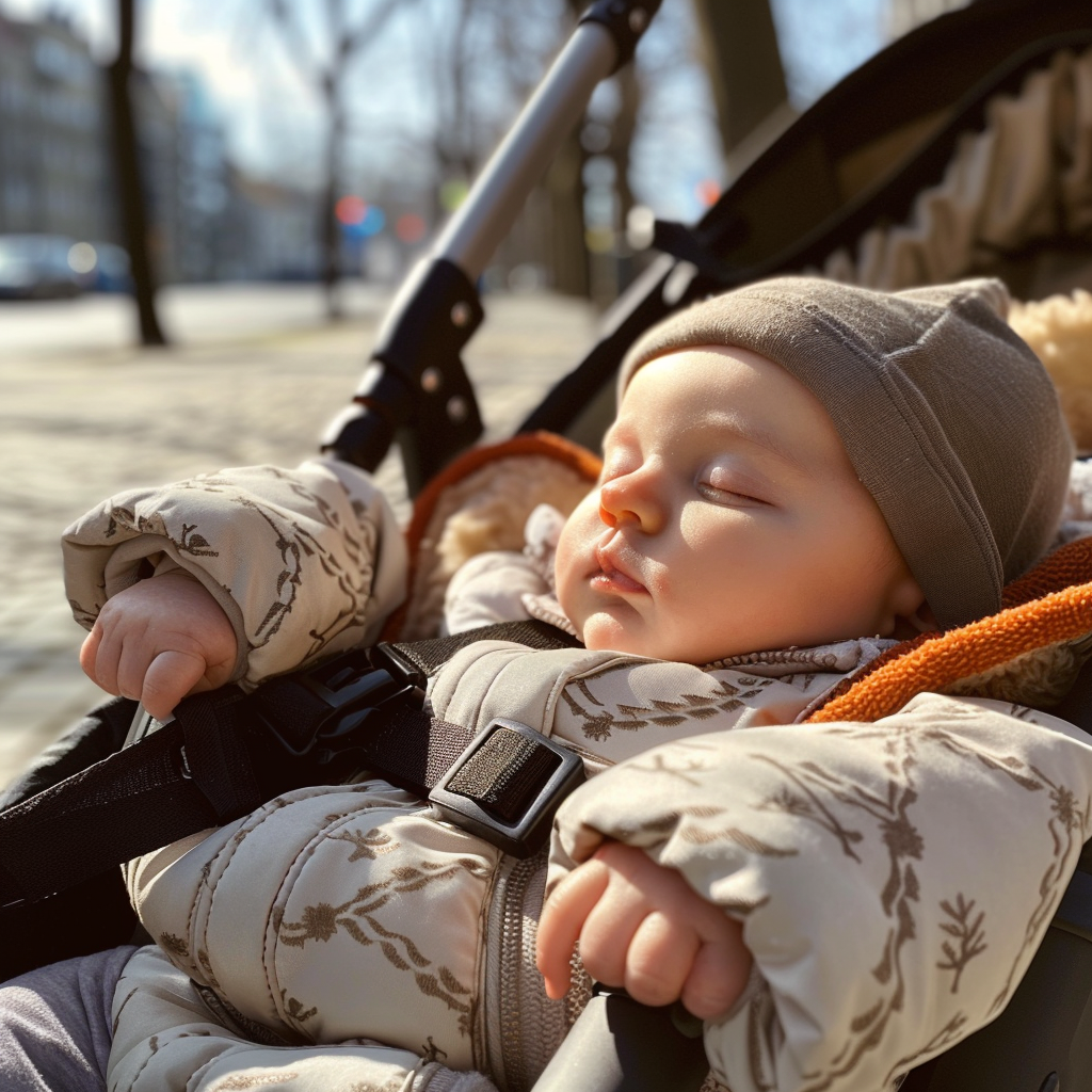 A sleeping baby in a stroller | Source: Midjourney