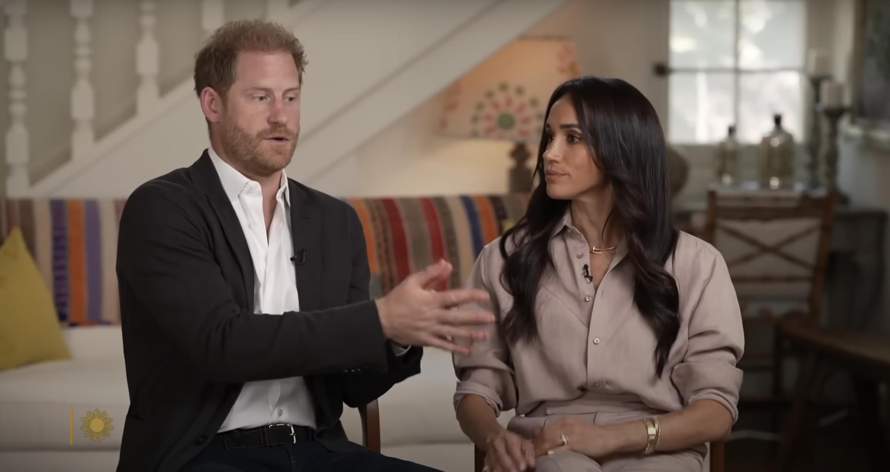 Prince Harry and Meghan Markle during their "Sunday Morning" interview with Jane Pauley on August 4, 2024. | Source: YouTube/CBS Sunday Morning