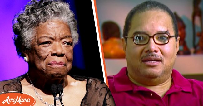 Dr. Maya Angelou on stage during the 33rd Annual American Women In Radio & Television Gracie Allen Awards, 2088, New York [Left]. Guy Johnson during an interview for OWN in 2013 [Right] | Photo: Getty Images & YouTube/OWN