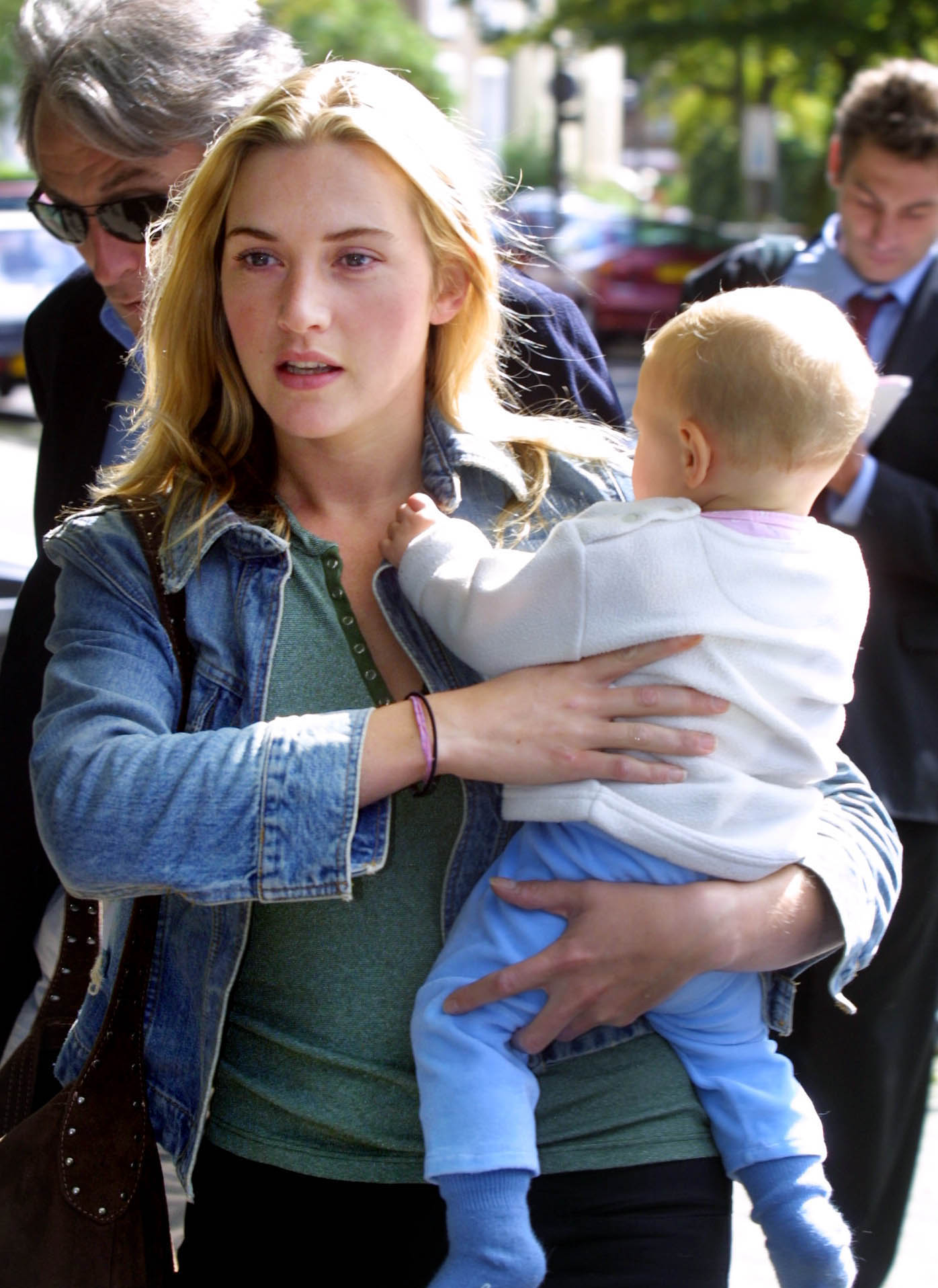 Actress Kate Winslet and baby Mia, on September 04, 2001 leave their home in Islington, London